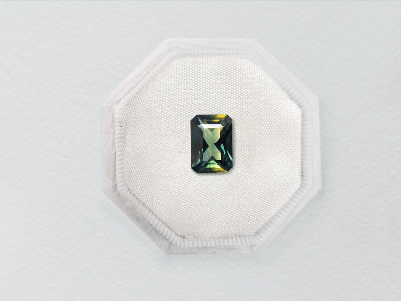 0.93ct Parti Blue-Green Cut Corner Rectangle Step Cut Sapphire - Lelya - bespoke engagement and wedding rings made in Scotland, UK