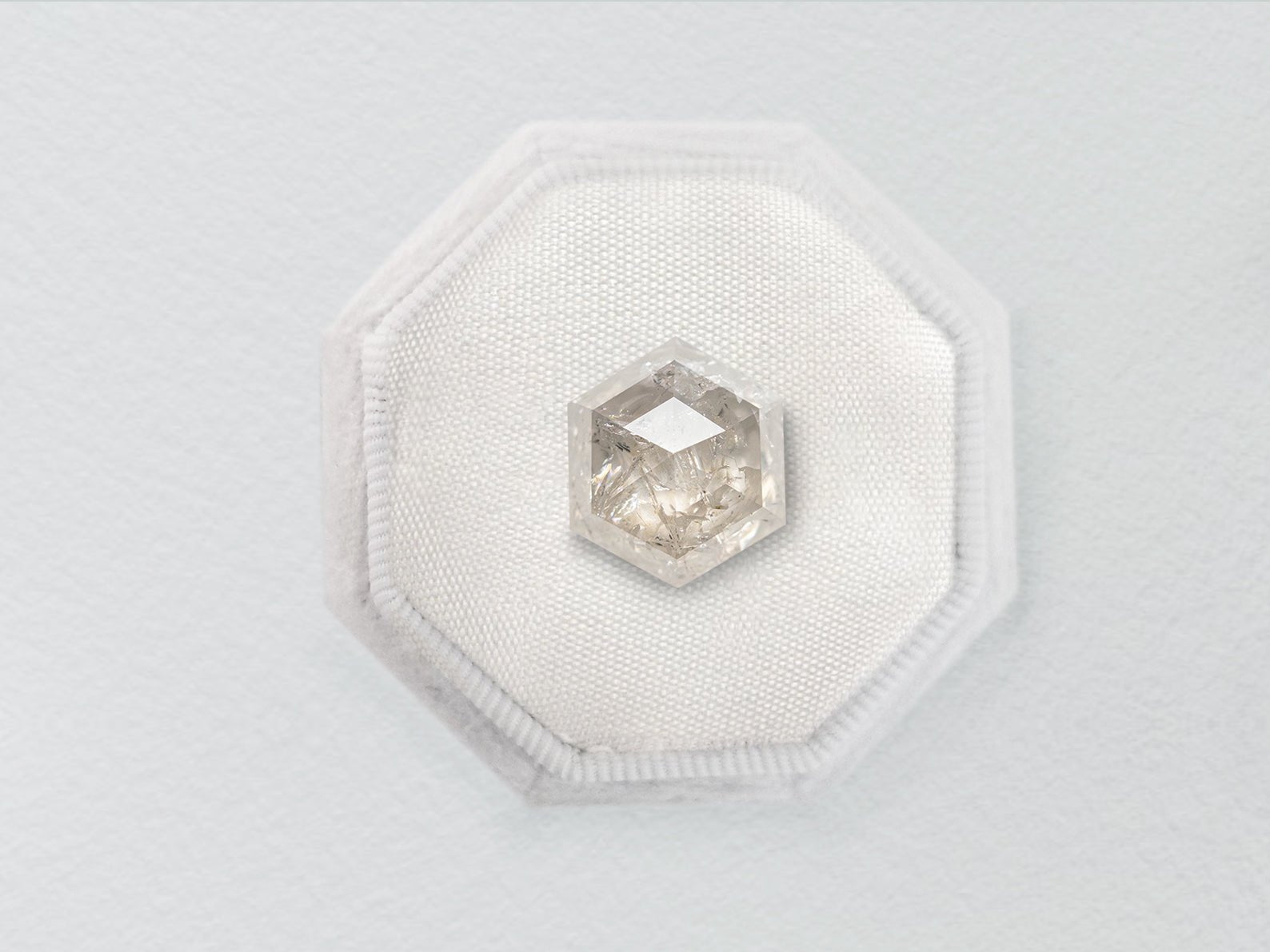 1.16ct Salt and Pepper Hexagon Rosecut Diamond - Lelya - bespoke engagement and wedding rings made in Scotland, UK