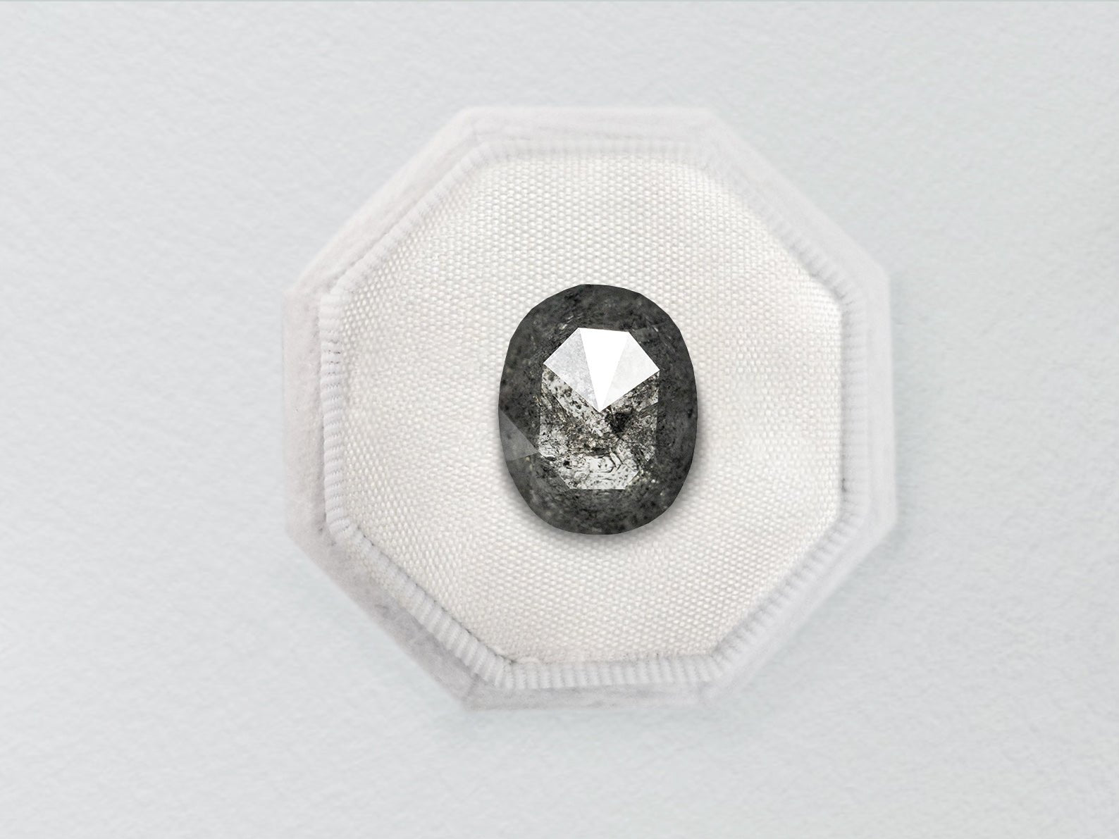 1.5ct Salt and Pepper Oval Rosecut Diamond - Lelya - bespoke engagement and wedding rings made in Scotland, UK
