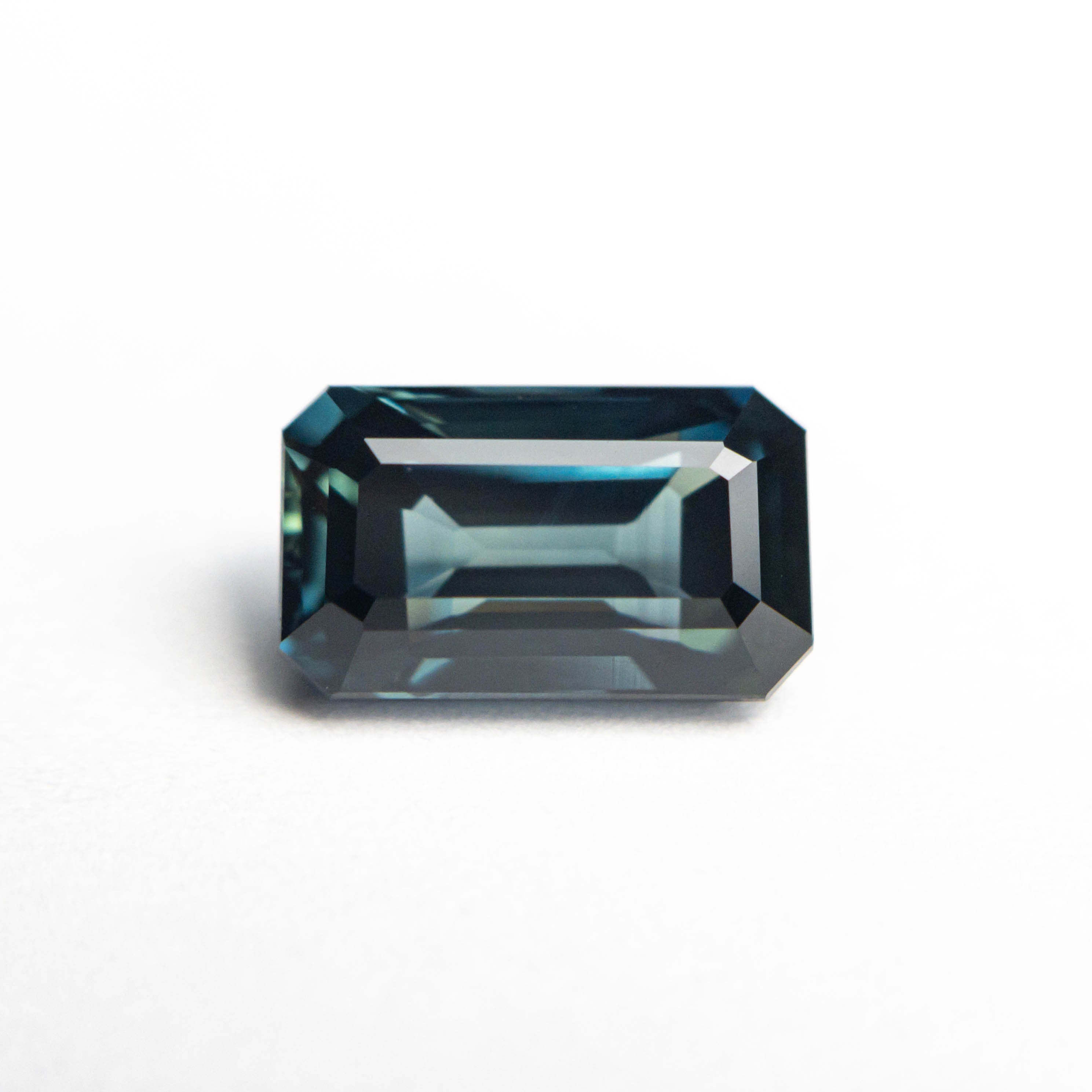 2.36ct Teal-Blue Cut Corner Rectangle Step Cut Sapphire - Lelya - bespoke engagement and wedding rings made in Scotland, UK