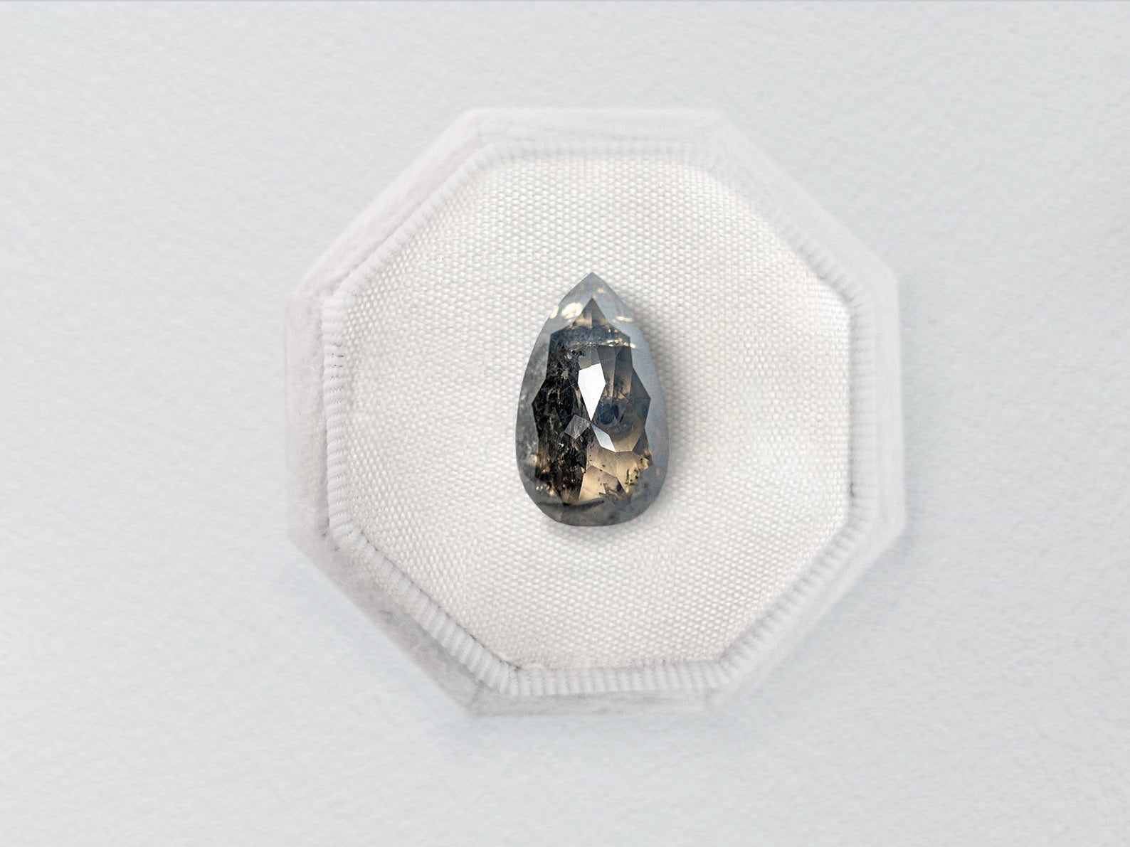 Pear Double Cut 3.18ct Salt and Pepper Diamond - Lelya - bespoke engagement and wedding rings made in Scotland, UK