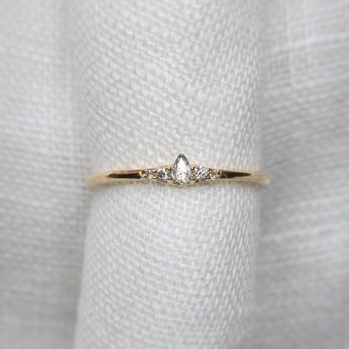 Wee Light Salt and Pepper Pear Diamond Ripple Band - Lelya - bespoke engagement and wedding rings made in Scotland, UK