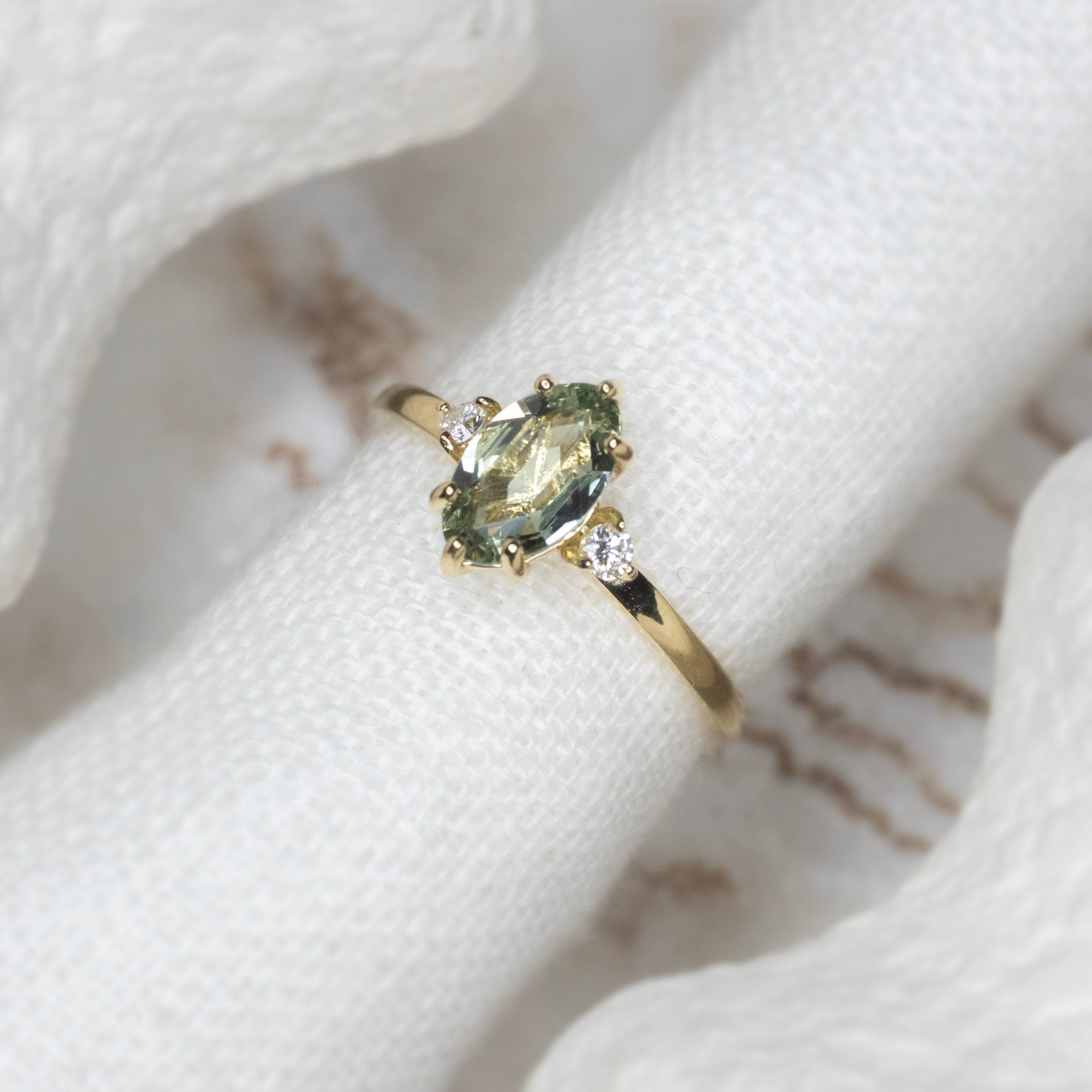 0.93ct Green Rose Cut Stella Triad Ring - Lelya - bespoke engagement and wedding rings made in Scotland, UK