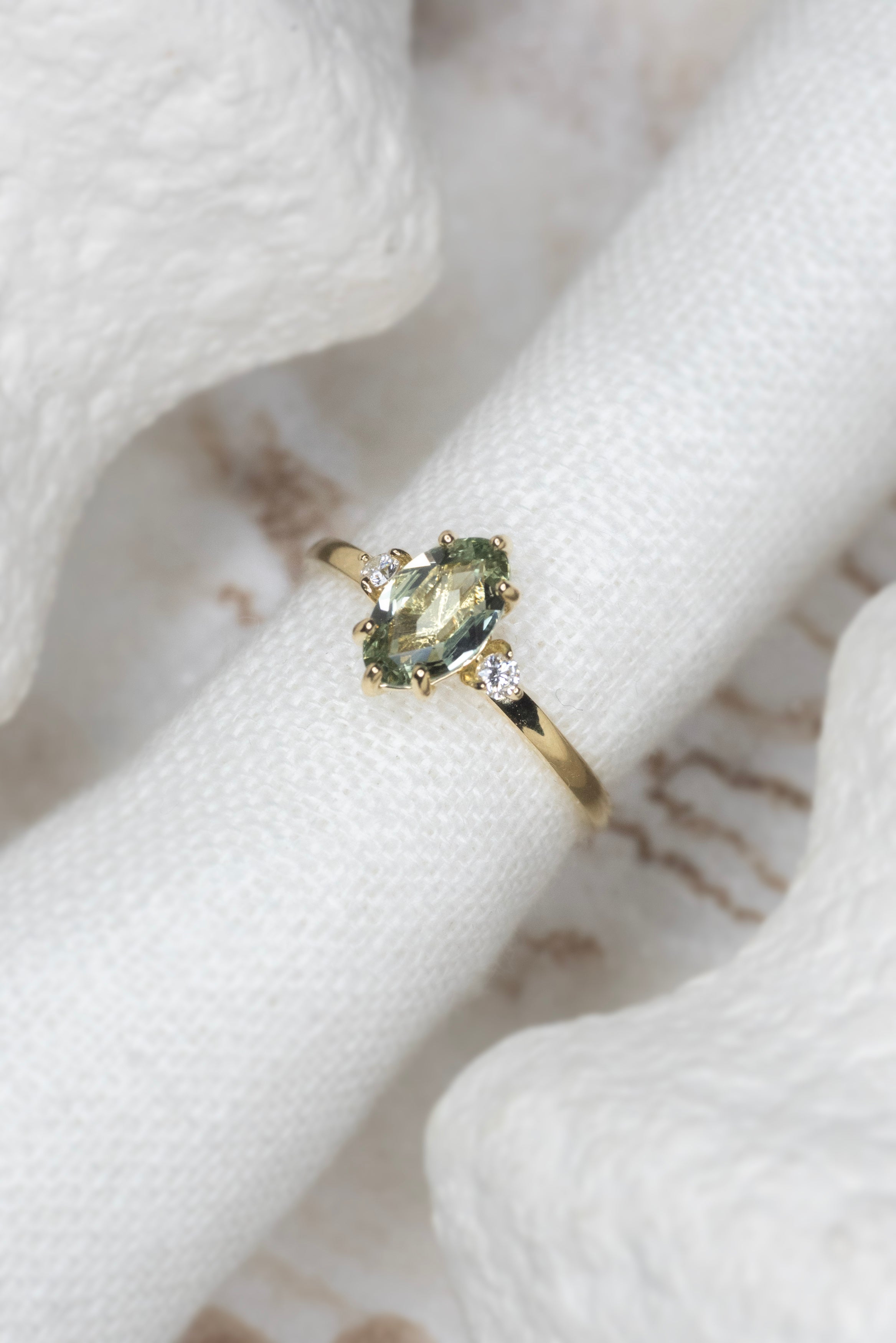 0.93ct Green Rose Cut Stella Triad Ring - Lelya - bespoke engagement and wedding rings made in Scotland, UK