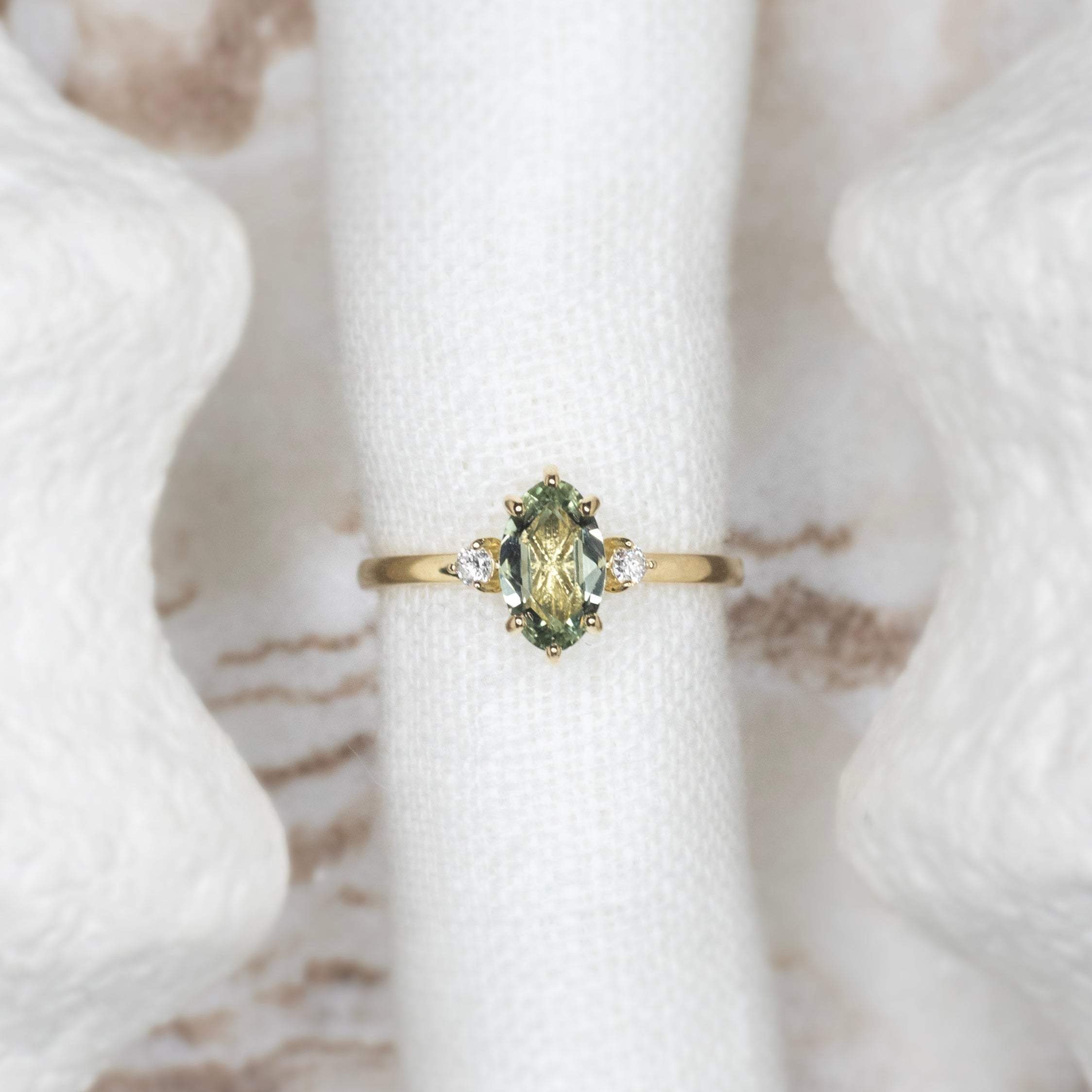 0.93ct Green Rose Cut Stella Triad Ring - Lelya - bespoke engagement and wedding rings made in Scotland, UK