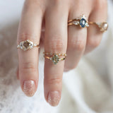 0.93ct Green Rose Cut Stella Triad Ring - Lelya - bespoke engagement and wedding rings made in Scotland, UK