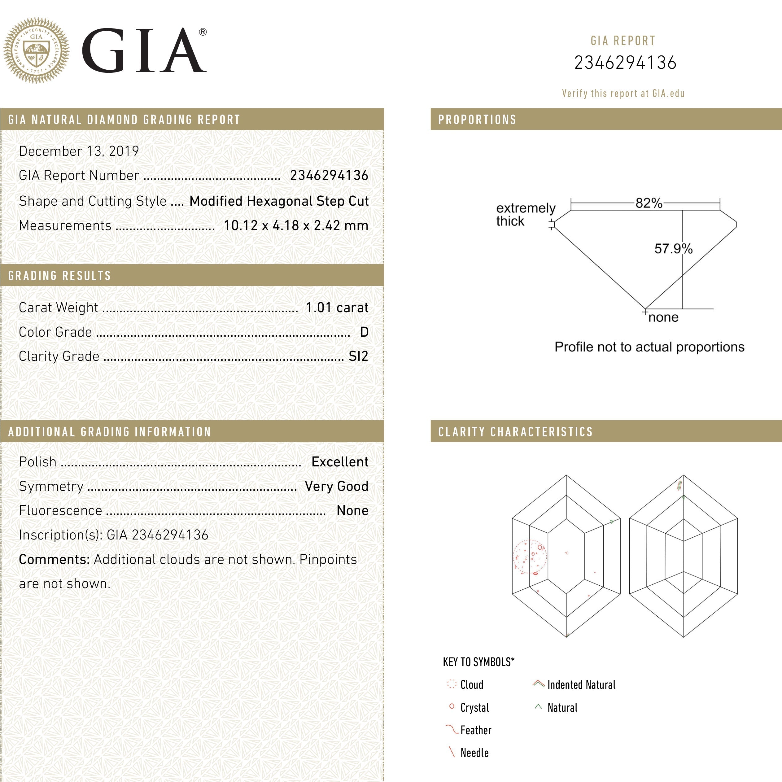 1.01ct 10.12x4.18x2.42mm GIA SI2 D Hexagon Step Cut 22621 - 01 - Lelya - bespoke engagement and wedding rings made in Scotland, UK