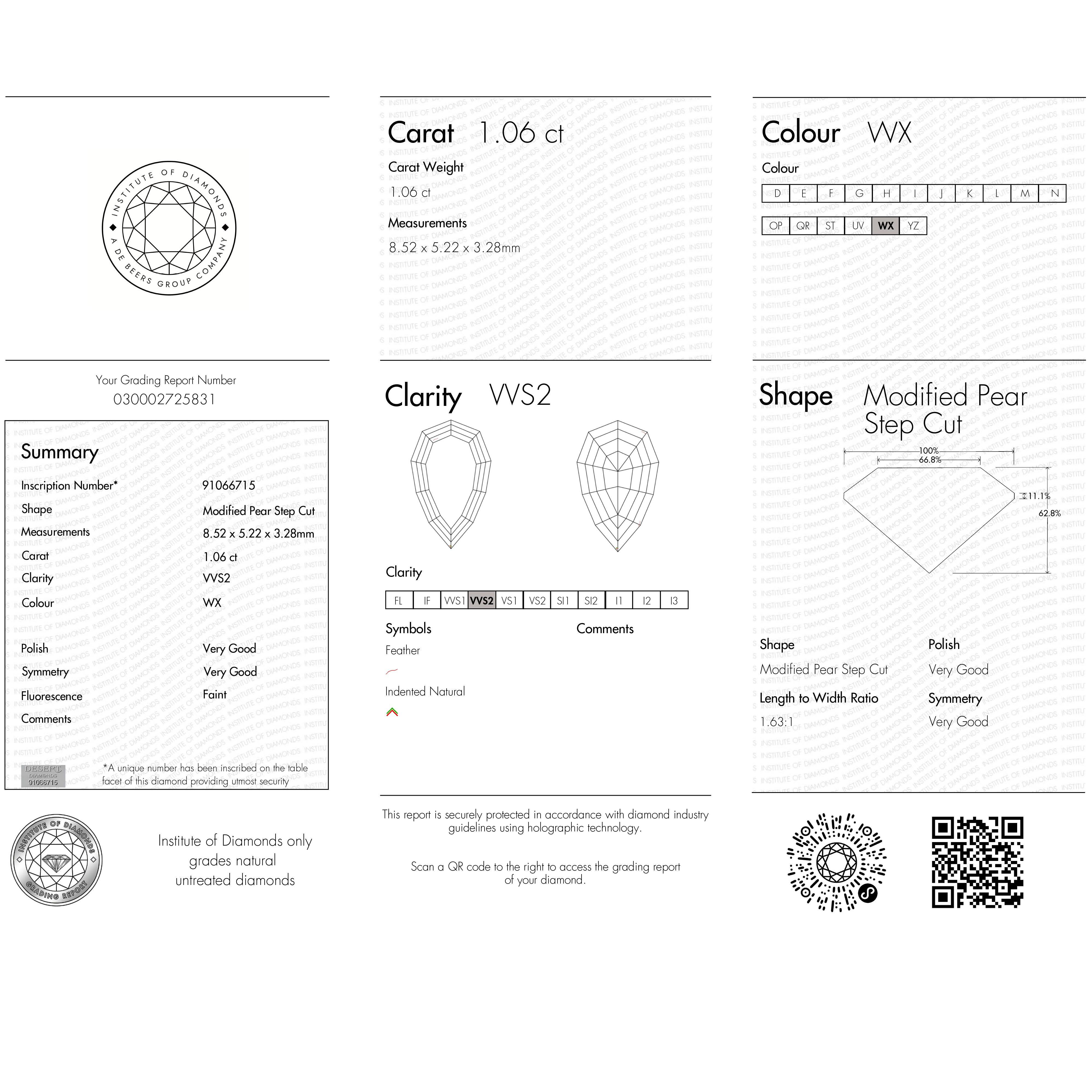 1.06ct 8.52x5.22x3.28mm VVS2 W-X Geo Pear Step Cut 28054-01 - Lelya - bespoke engagement and wedding rings made in Scotland, UK