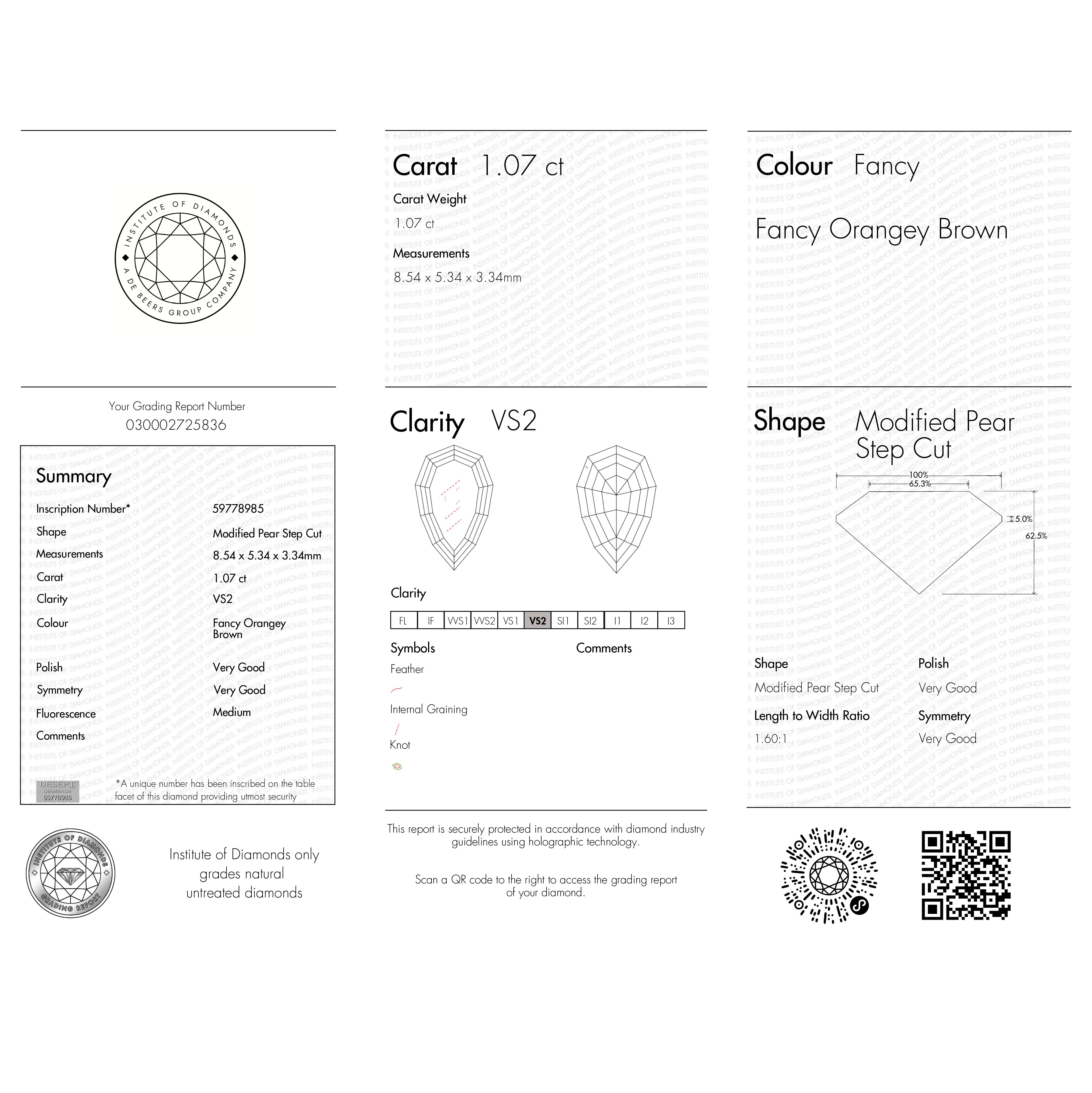 1.07ct 8.54x5.34x3.34 VS2 Fancy Orangey Brown Geo Pear Step Cut 28053-01 - Lelya - bespoke engagement and wedding rings made in Scotland, UK