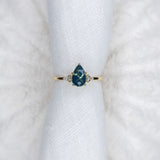 1.13ct Pear Teal Sapphire Gaia Triad Ring - Lelya - bespoke engagement and wedding rings made in Scotland, UK