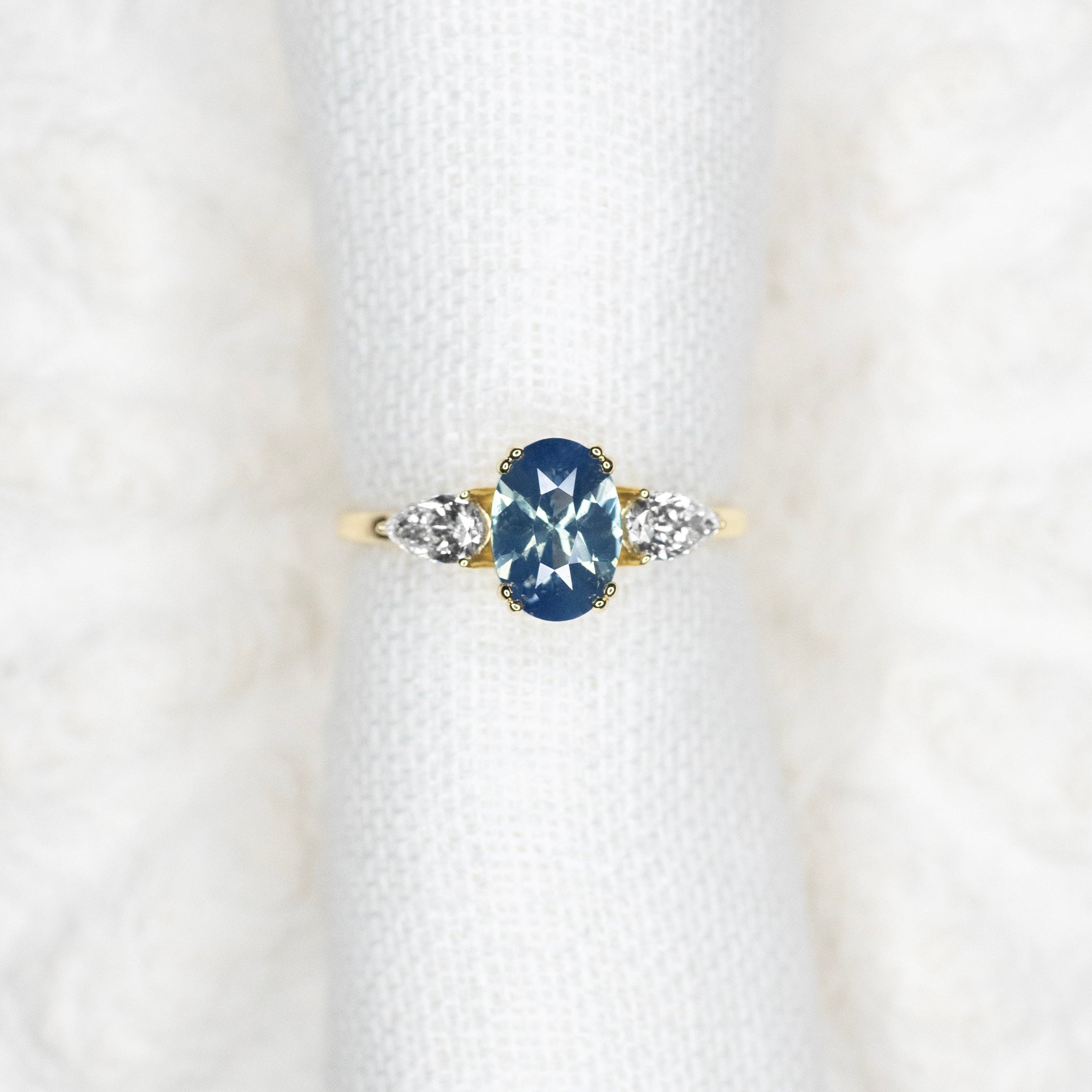 1.21ct Blue Aurora Triad Ring - Lelya - bespoke engagement and wedding rings made in Scotland, UK