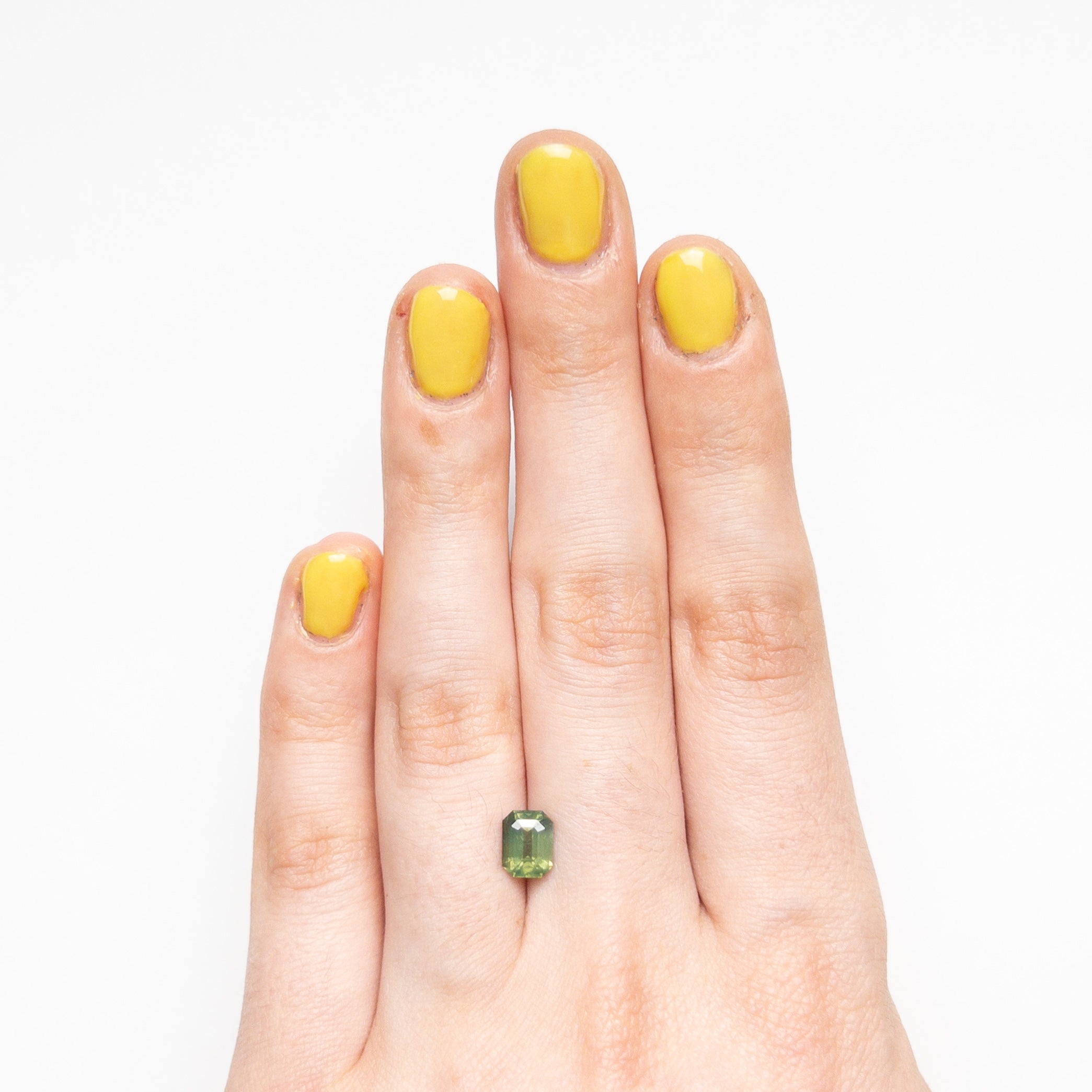 1.29ct Green Cut Corner Rectangle Step Cut Sapphire - Lelya - bespoke engagement and wedding rings made in Scotland, UK