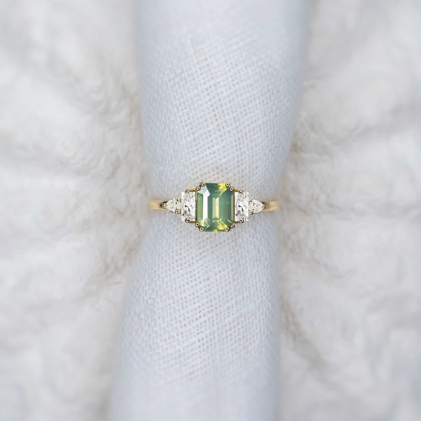 1.29ct Green Sapphire Stardust's Whisper Ring - Lelya - bespoke engagement and wedding rings made in Scotland, UK