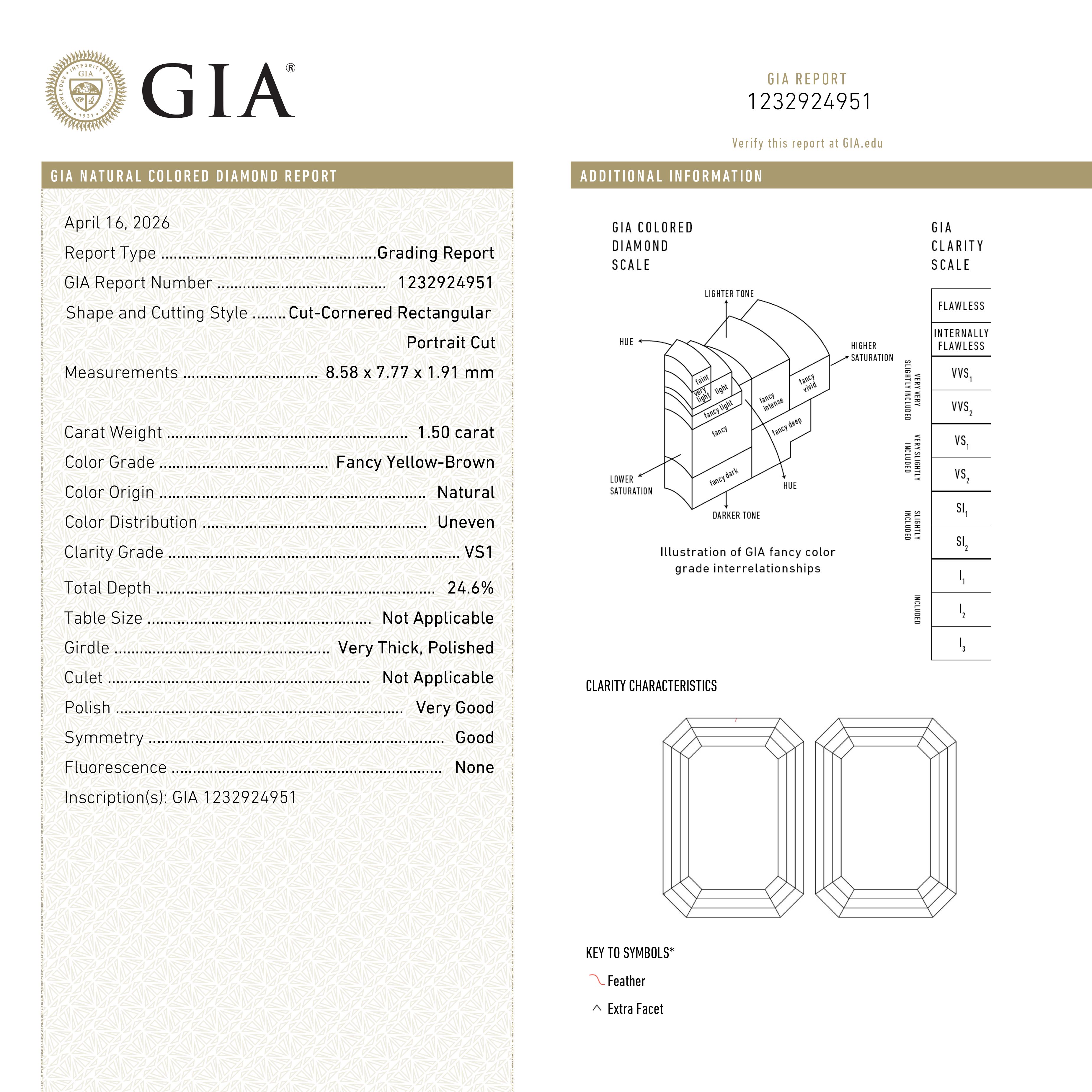 1.50ct 8.58x7.77x1.91mm GIA VS1 Fancy Yellow-Brown Cut Corner Rectangle Portrait Cut 28017-01 - Lelya - bespoke engagement and wedding rings made in Scotland, UK