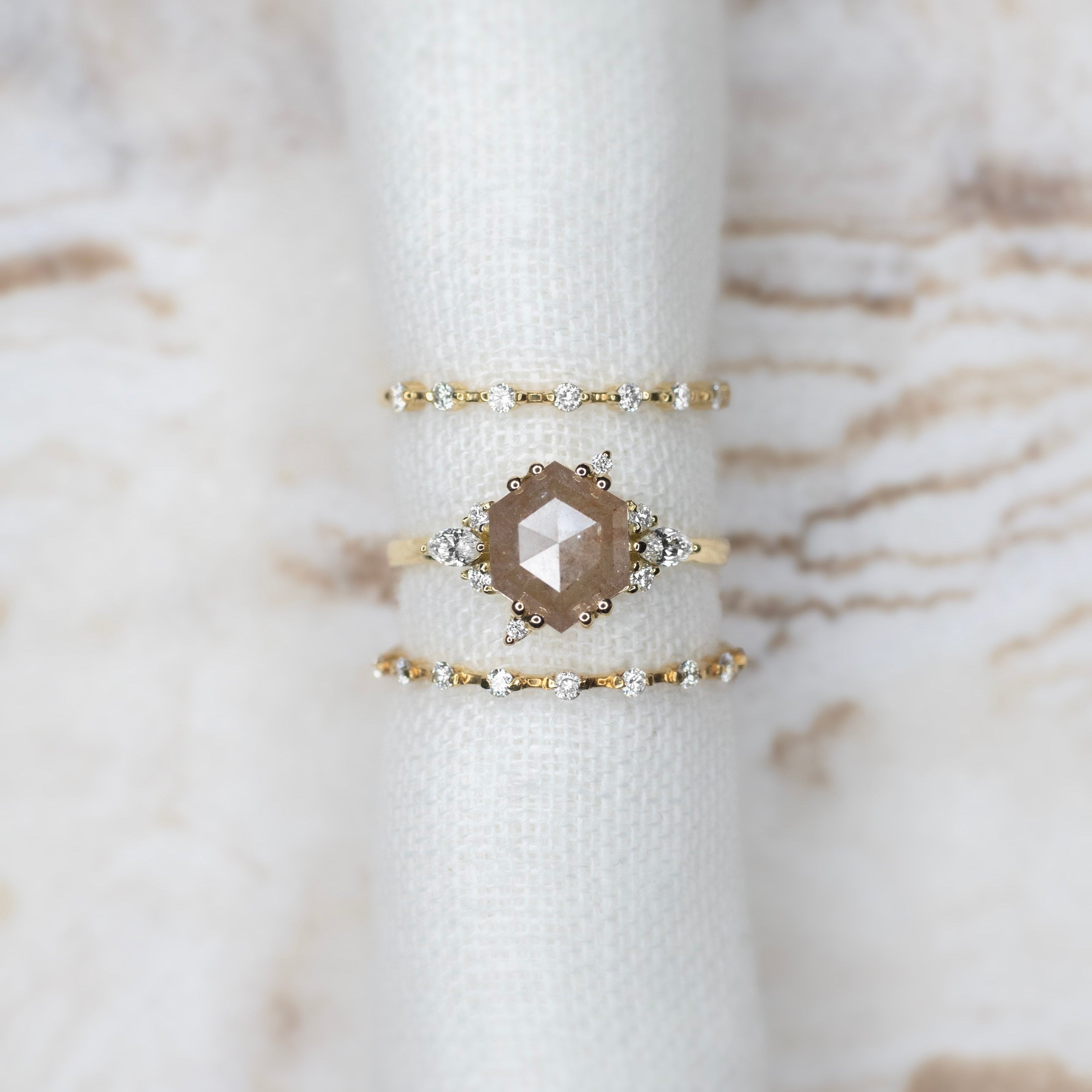 1.67ct Rustic Hexagon Diamond Ancient Light Ring - Lelya - bespoke engagement and wedding rings made in Scotland, UK