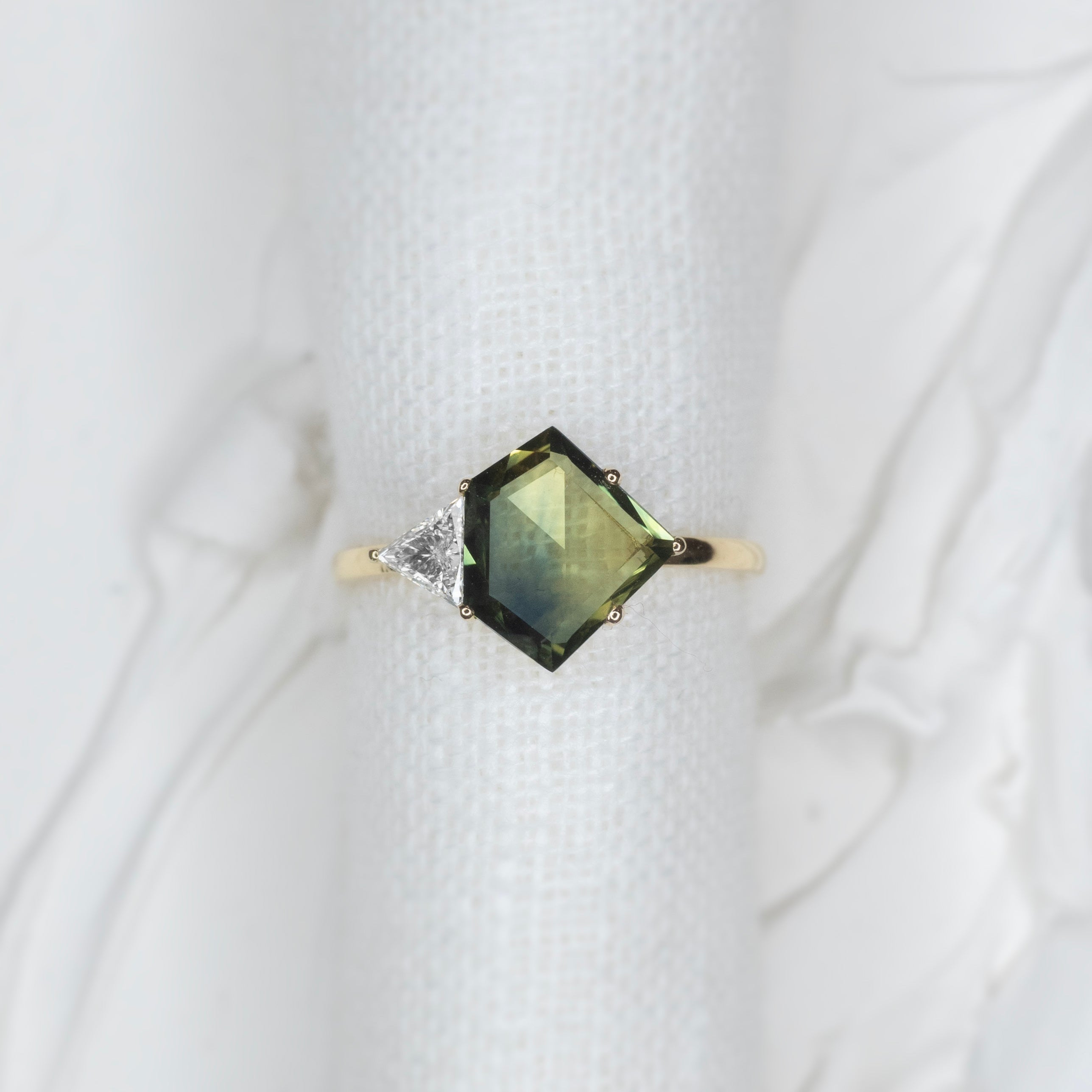 1.67ct Shield Sapphire Forest Star Ring - Lelya - bespoke engagement and wedding rings made in Scotland, UK