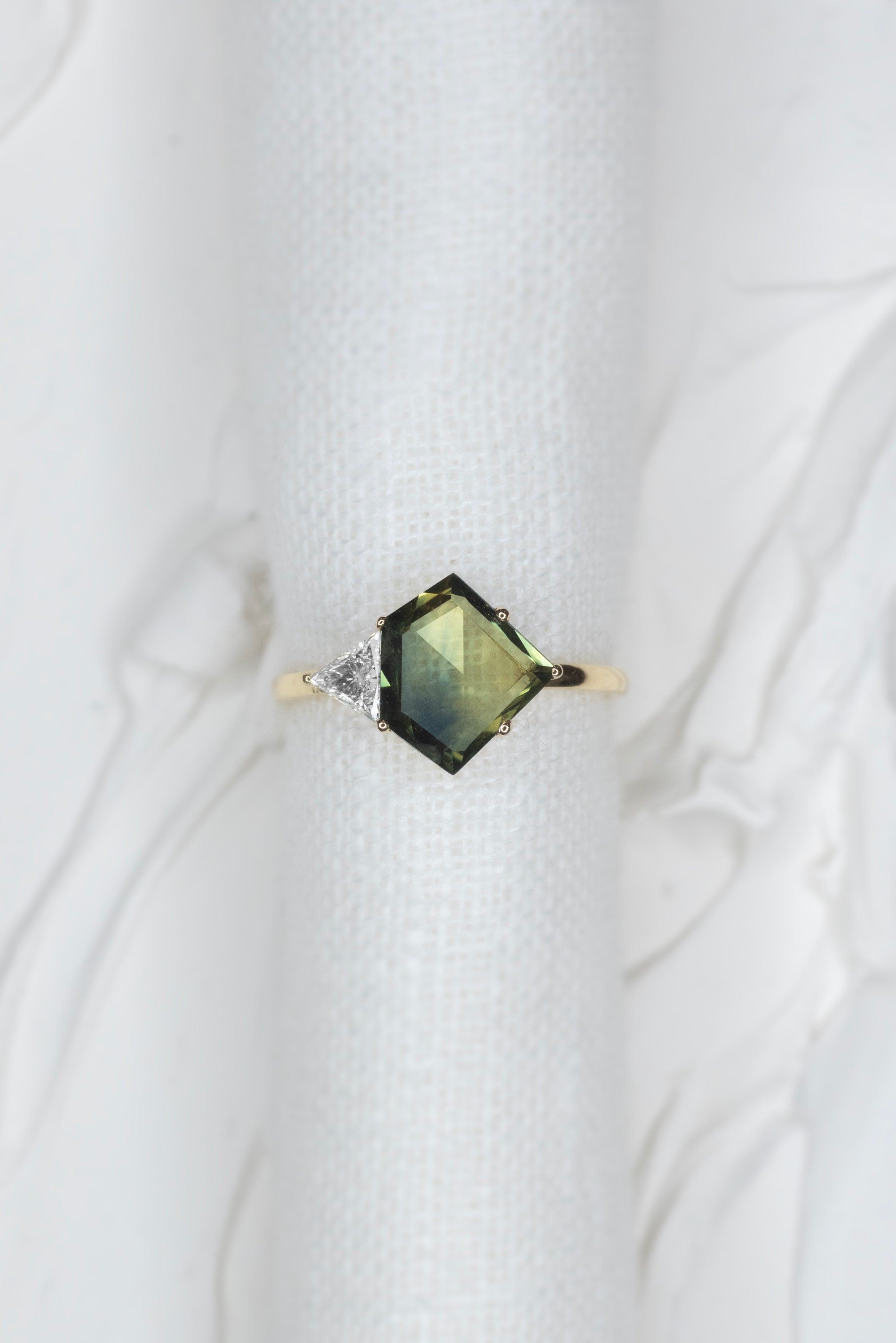 1.67ct Shield Sapphire Forest Star Ring - Lelya - bespoke engagement and wedding rings made in Scotland, UK