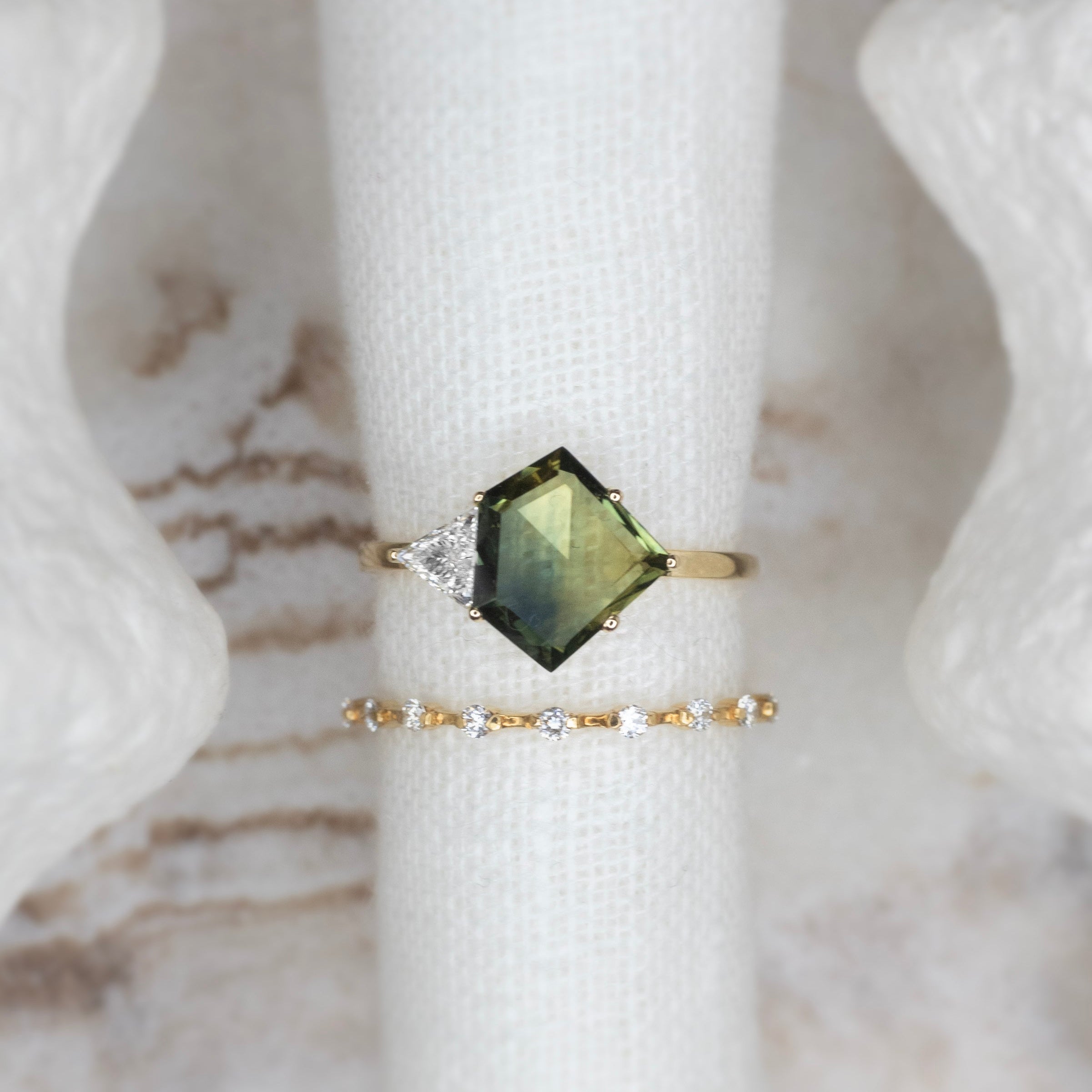 1.67ct Shield Sapphire Forest Star Ring - Lelya - bespoke engagement and wedding rings made in Scotland, UK