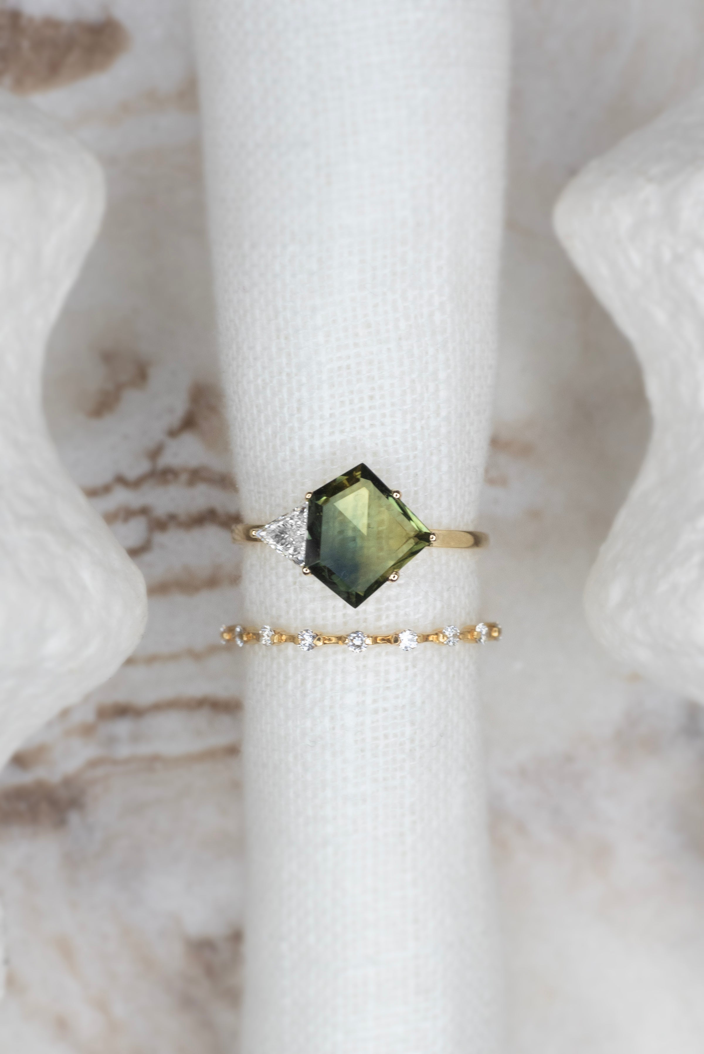 1.67ct Shield Sapphire Forest Star Ring - Lelya - bespoke engagement and wedding rings made in Scotland, UK
