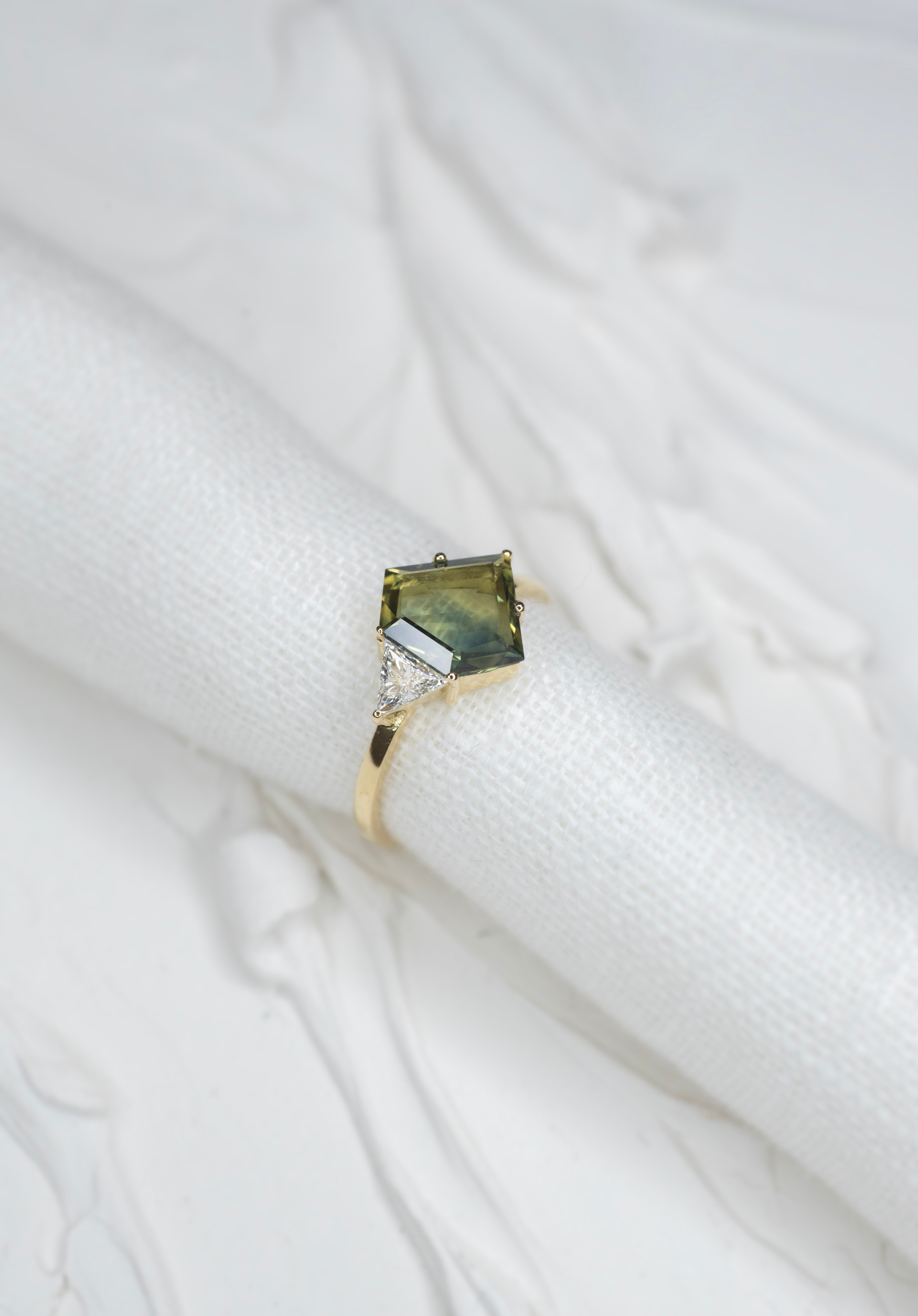 1.67ct Shield Sapphire Forest Star Ring - Lelya - bespoke engagement and wedding rings made in Scotland, UK