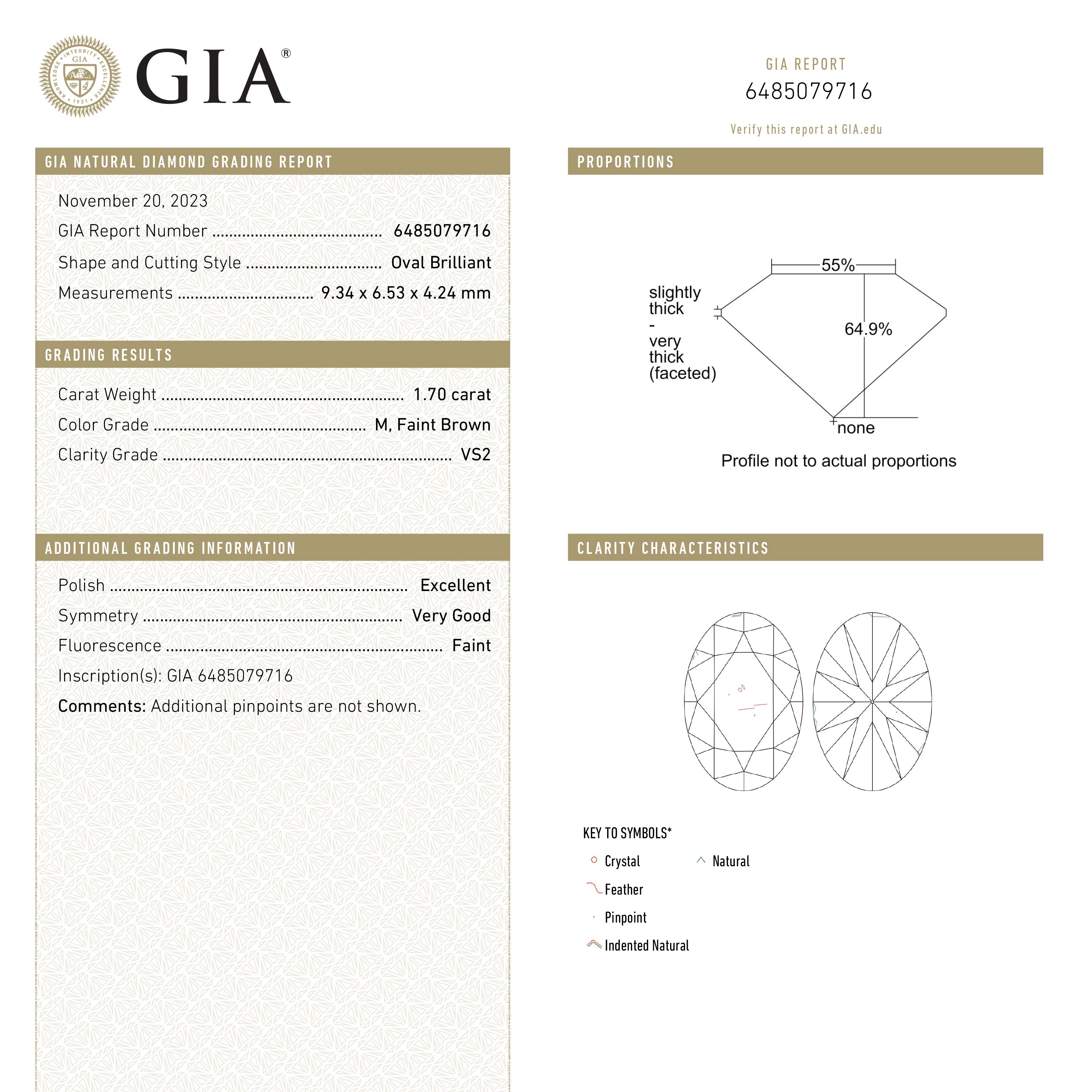 1.70ct 9.34x6.53x4.24mm GIA VS2 M Oval Brilliant 🇨🇦 24845 - 01 - Lelya - bespoke engagement and wedding rings made in Scotland, UK