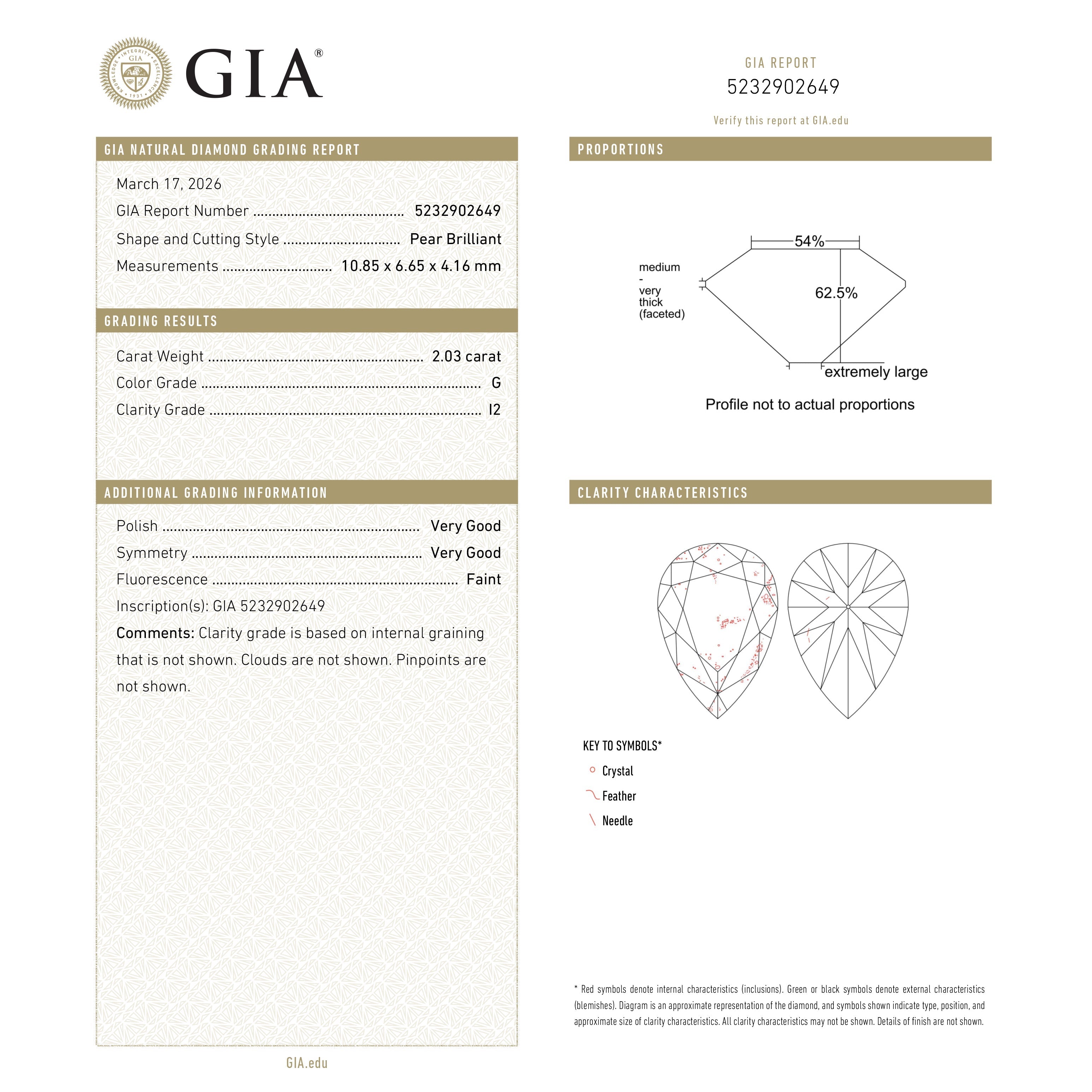 2.03ct 10.85x6.65x4.16mm GIA I2 G Modern Antique Pear Brilliant 25475 - 01 - Lelya - bespoke engagement and wedding rings made in Scotland, UK