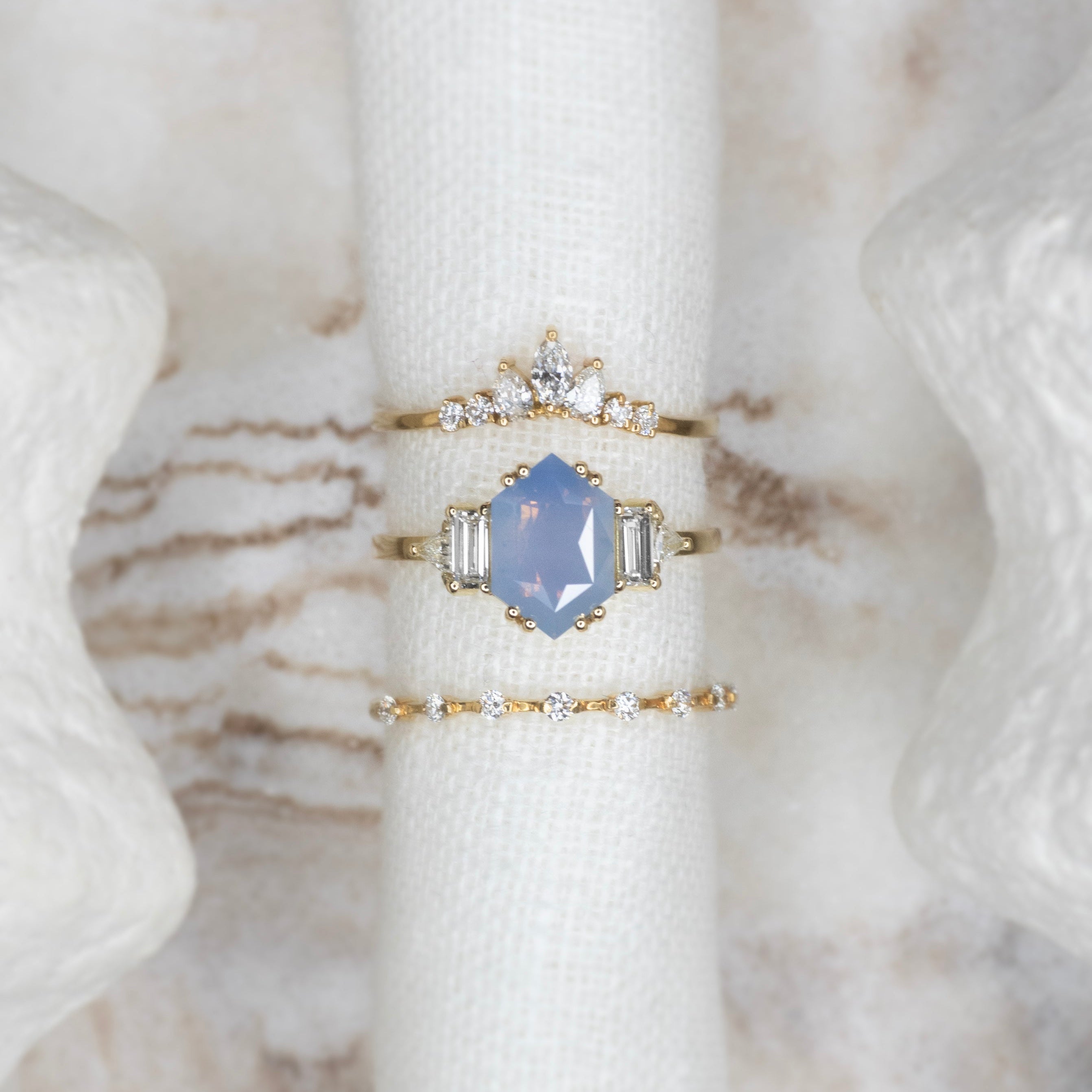 2.04ct Hexagon Sapphire Moonlight's Hush Ring - Lelya - bespoke engagement and wedding rings made in Scotland, UK