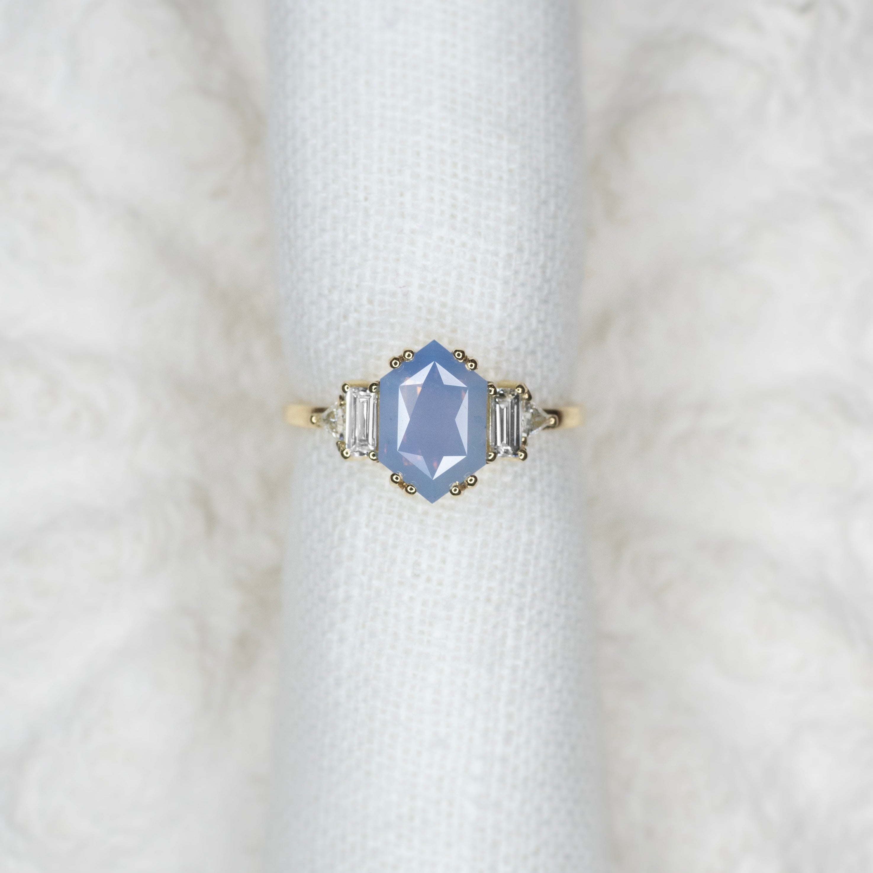 2.04ct Hexagon Sapphire Moonlight's Hush Ring - Lelya - bespoke engagement and wedding rings made in Scotland, UK