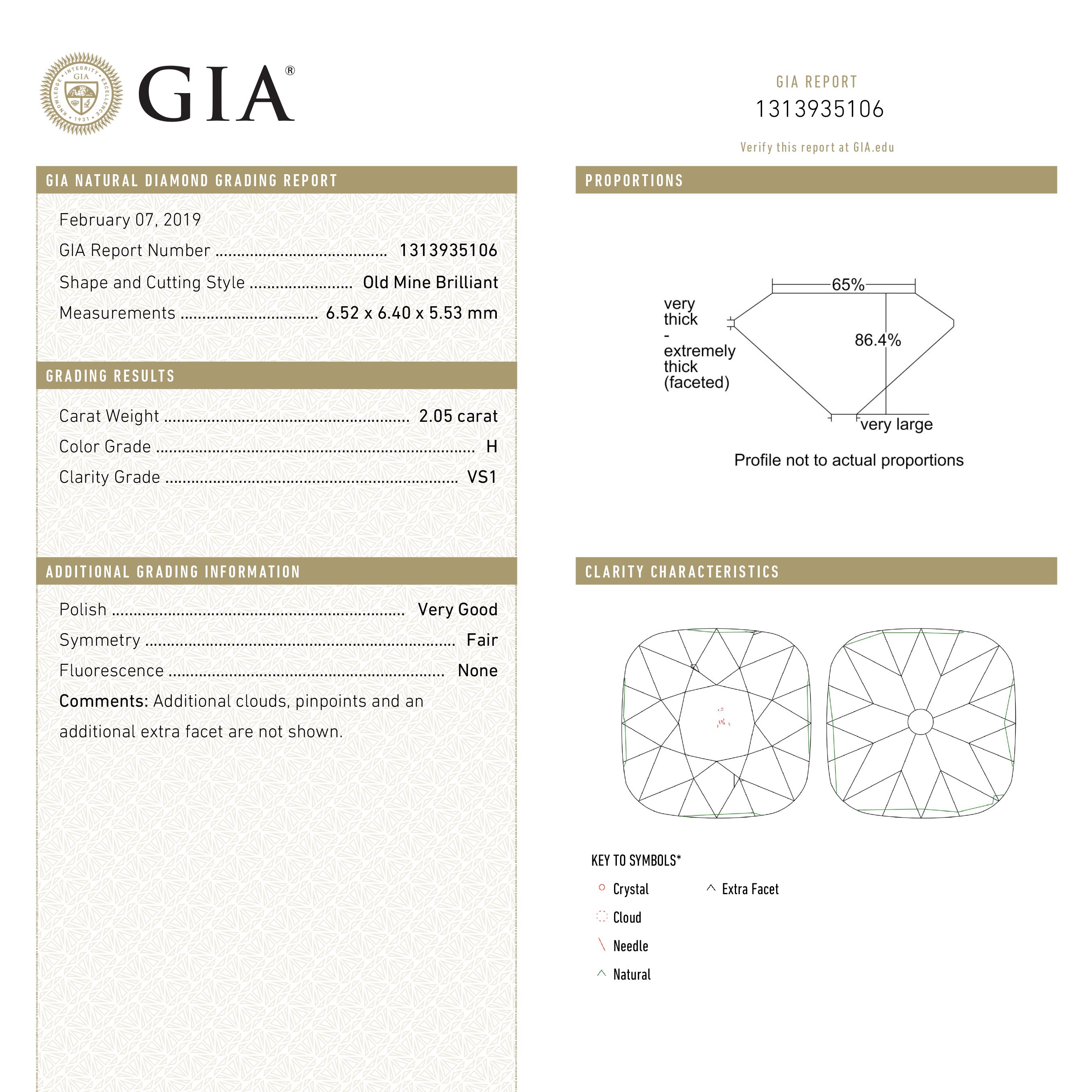 2.05ct 6.52x6.40x5.53mm GIA VS1 H Modern Antique Old Mine Cut 27129-01 - Lelya - bespoke engagement and wedding rings made in Scotland, UK
