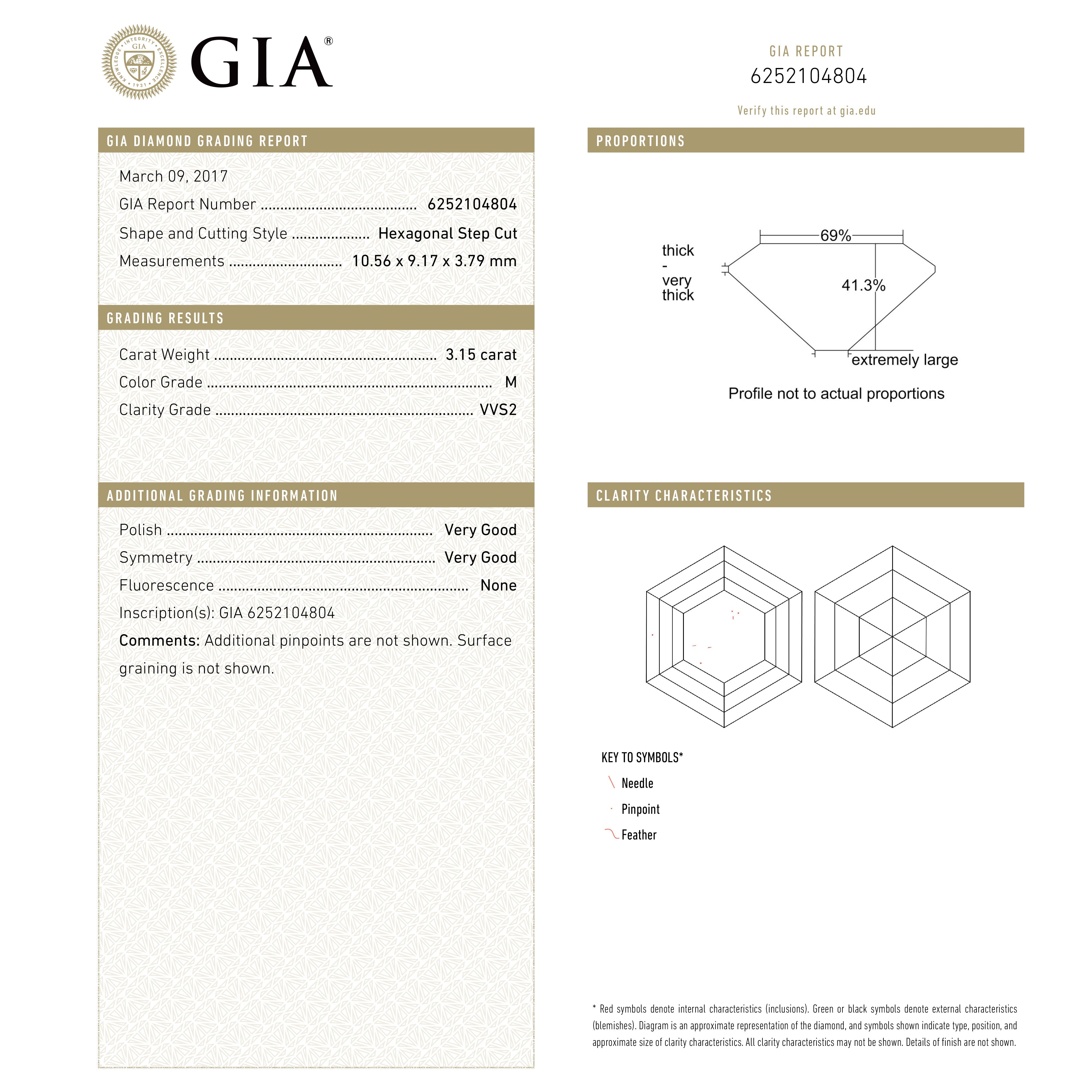 3.15ct 10.56x9.17x3.79mm GIA M VVS2 Hexagon Step Cut 23430 - 01 - Lelya - bespoke engagement and wedding rings made in Scotland, UK