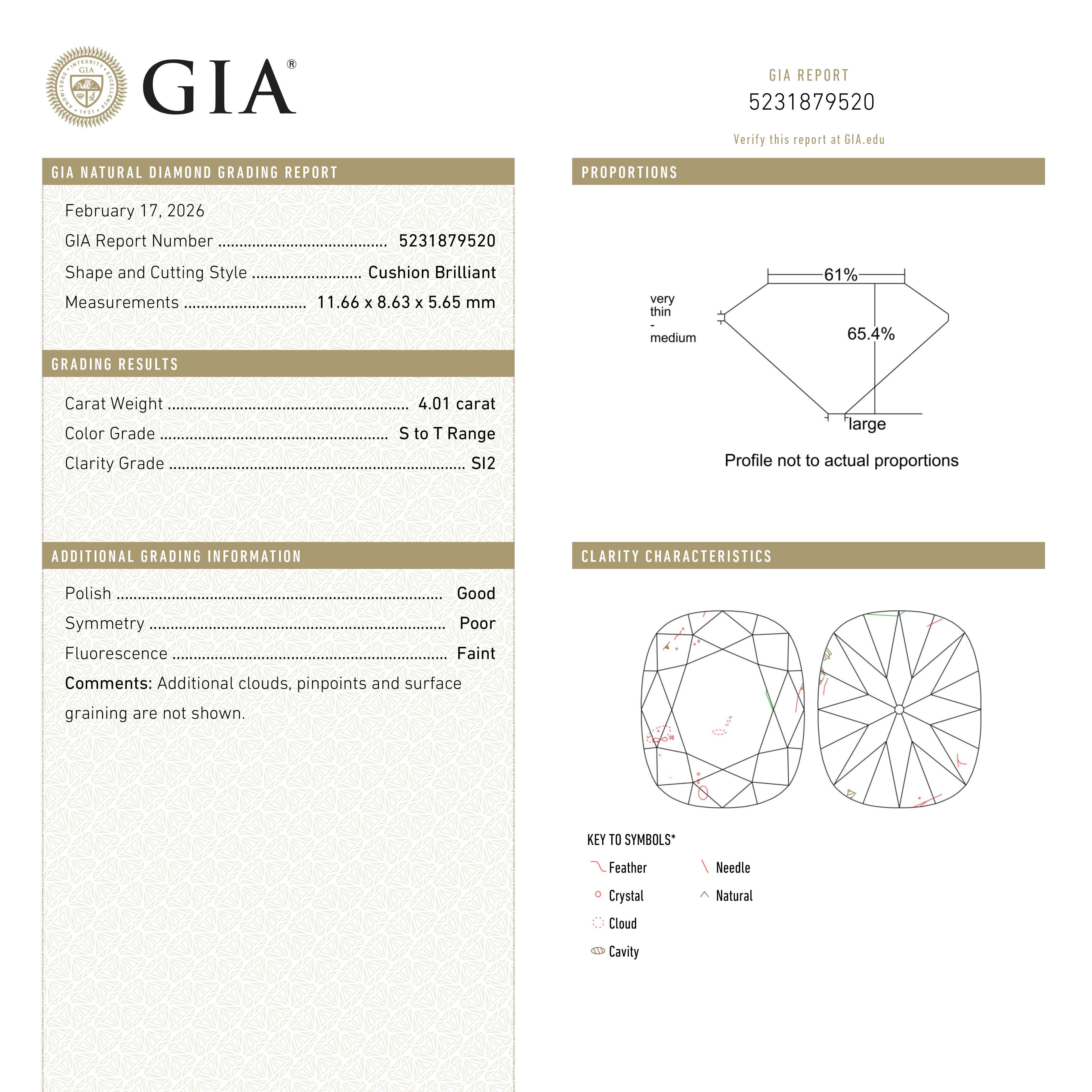 4.01ct 11.66x8.63x5.65mm GIA SI1 S Antique Old Mine Cut 28034-01 - Lelya - bespoke engagement and wedding rings made in Scotland, UK