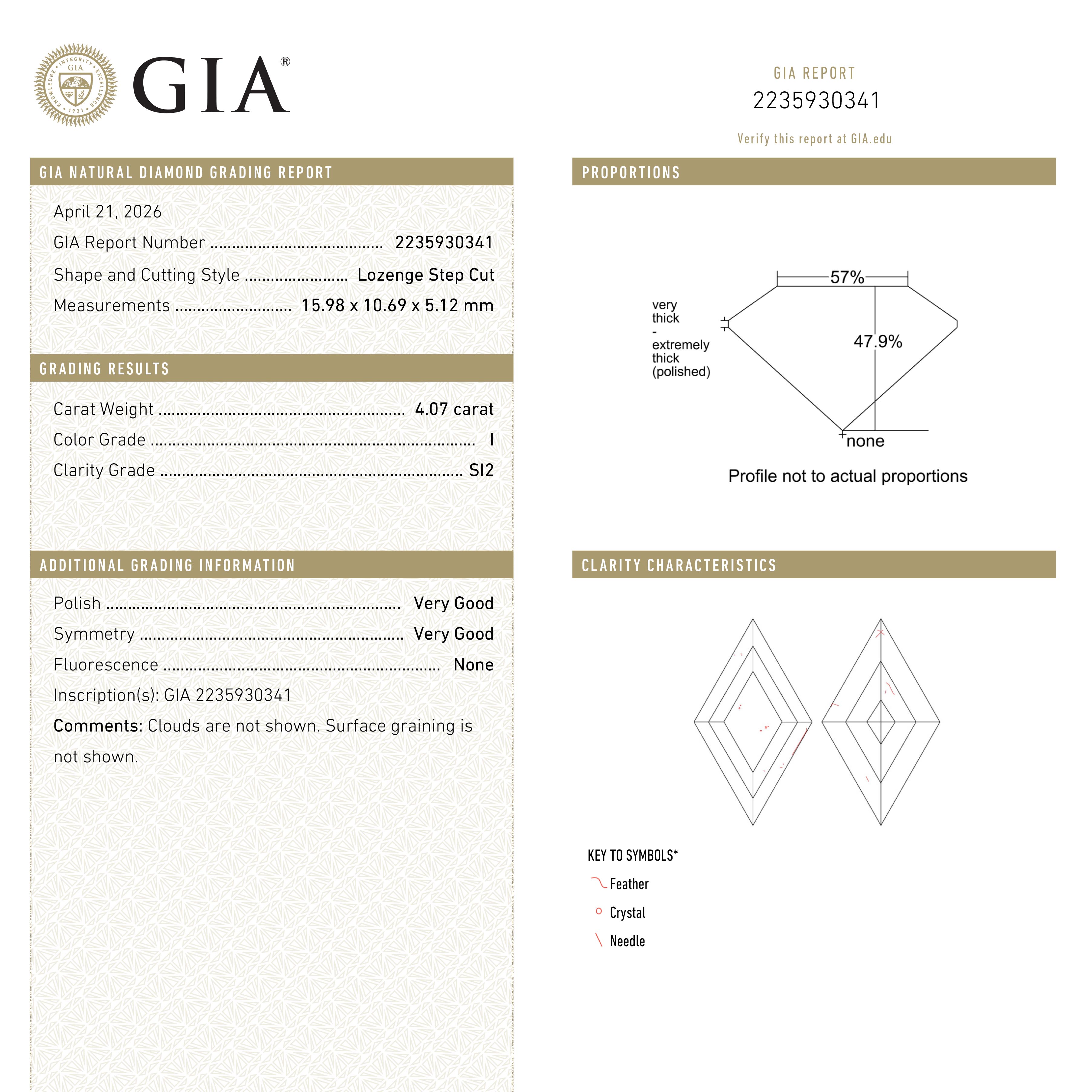 4.06ct 15.98x10.69x5.12mm GIA SI2 I Lozenge Step Cut 28010-01 - Lelya - bespoke engagement and wedding rings made in Scotland, UK