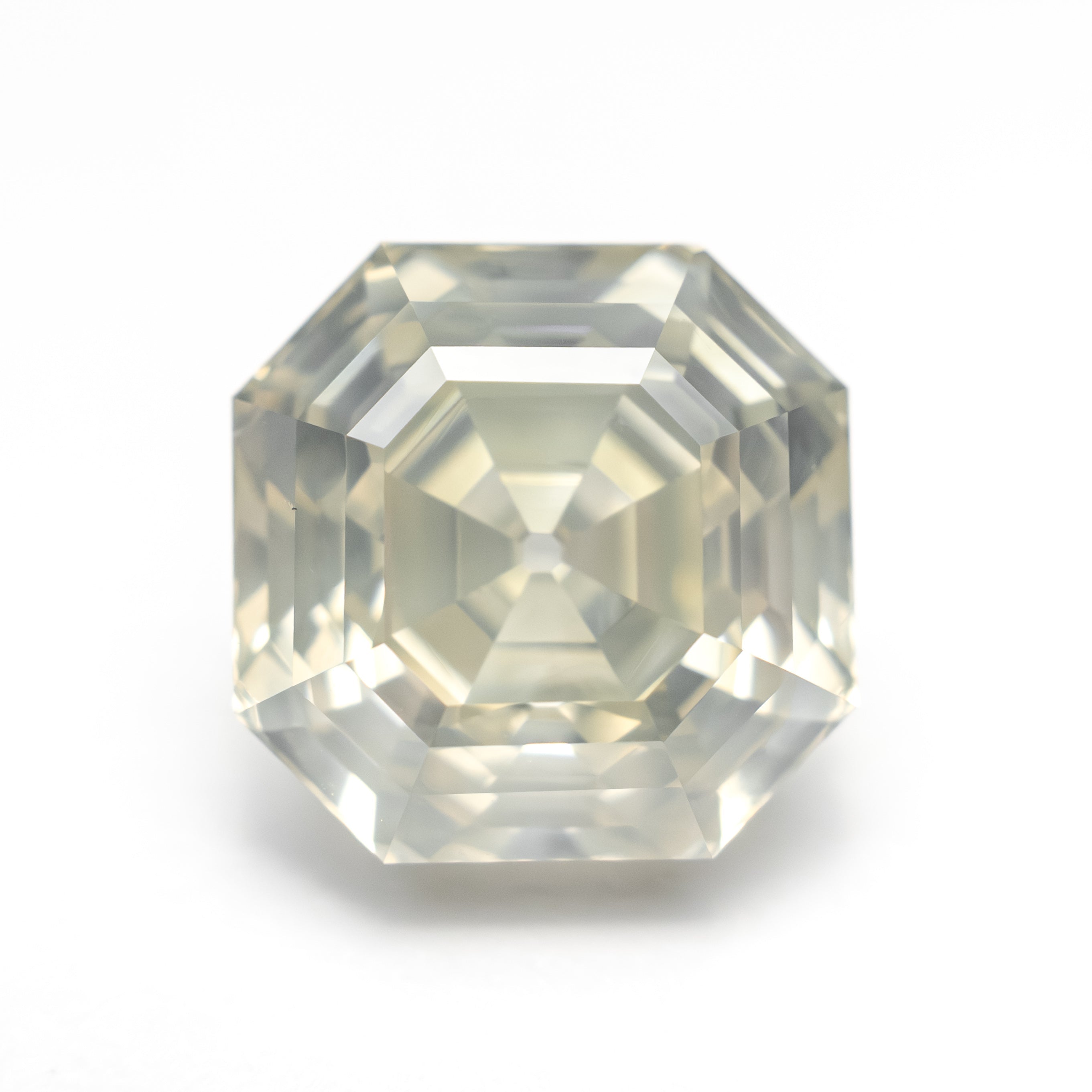 5.51ct 9.76x9.75x6.75mm GIA I1 Fancy Light Grey Green Yellow Antique Cut Corner Square Step Cut 28026-01 - Lelya - bespoke engagement and wedding rings made in Scotland, UK