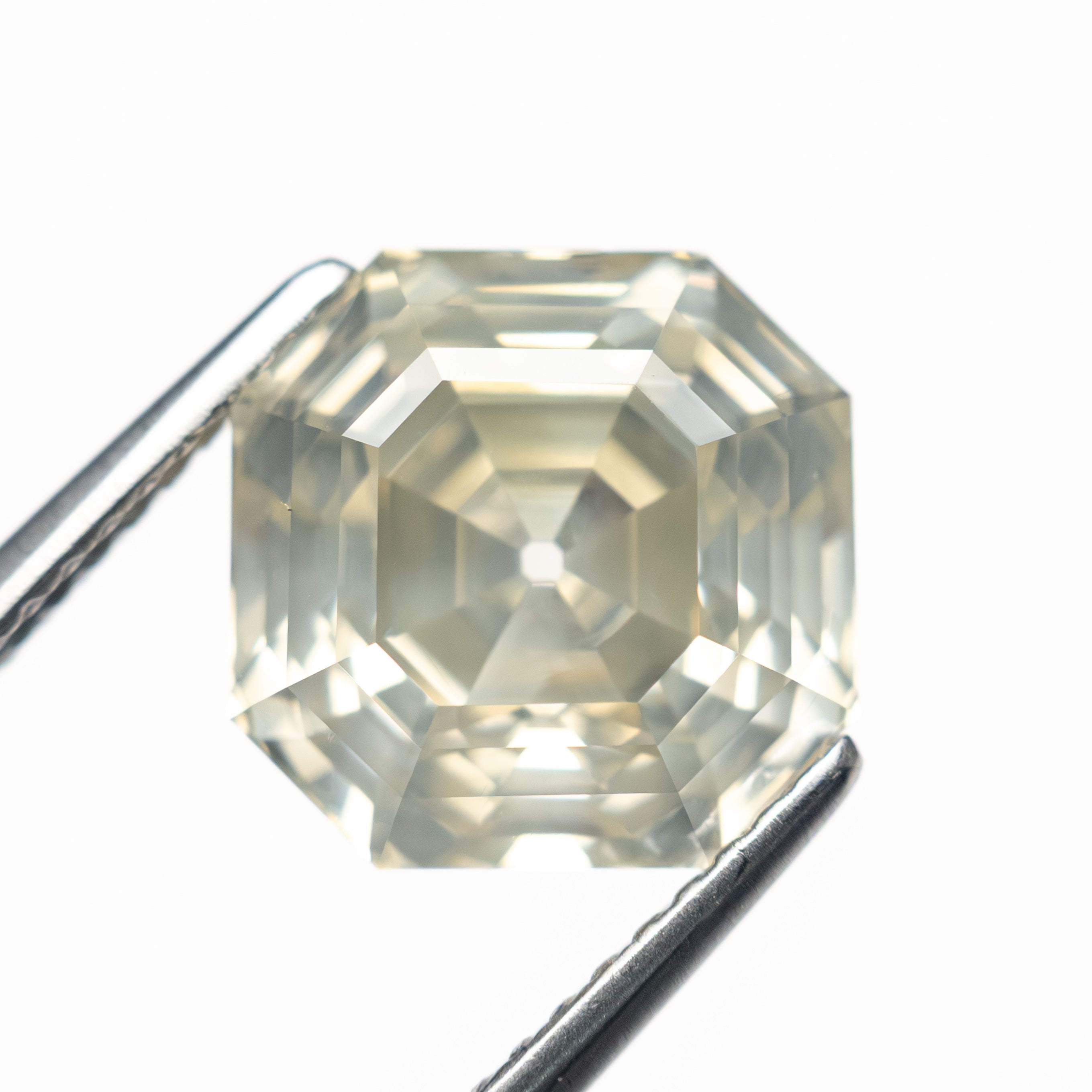 5.51ct 9.76x9.75x6.75mm GIA I1 Fancy Light Grey Green Yellow Antique Cut Corner Square Step Cut 28026-01 - Lelya - bespoke engagement and wedding rings made in Scotland, UK