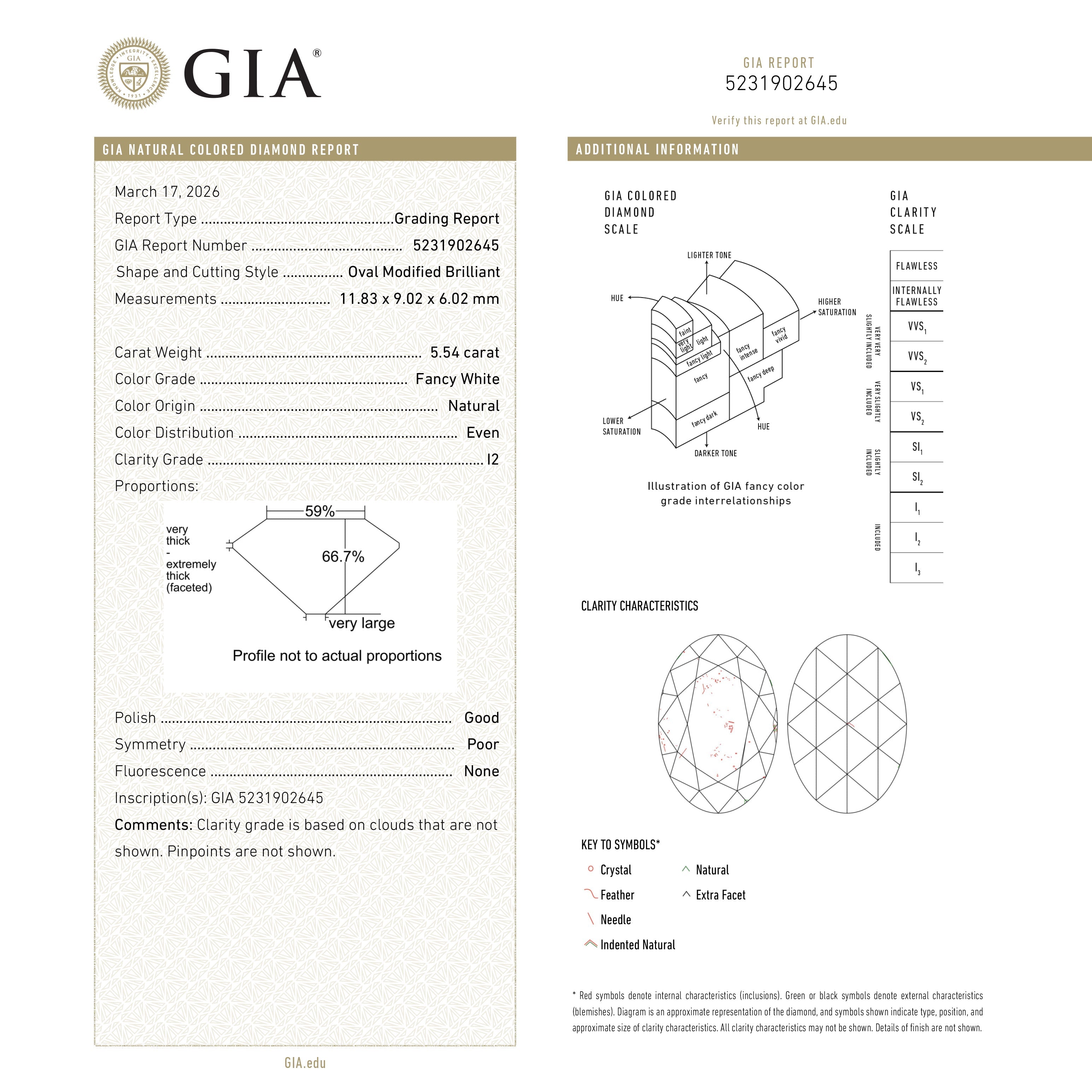 5.54ct 11.83x9.02x6.02mm GIA I2 Fancy White Modern Antique Oval Old Mine Cut 19722 - 01 - Lelya - bespoke engagement and wedding rings made in Scotland, UK