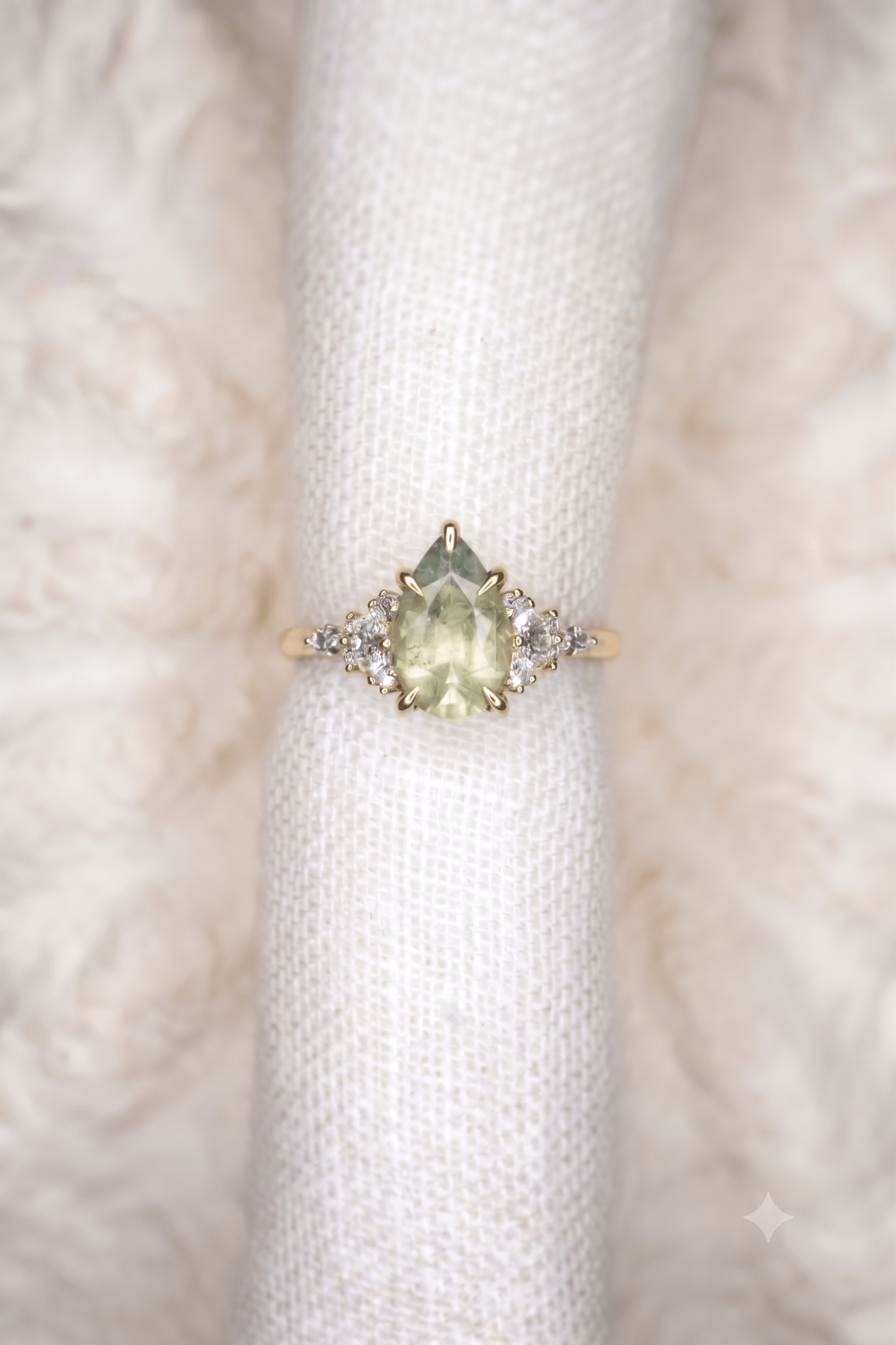 Payment 1 out of 2 - Reserve Stone and Complete Design - 0.98ct Sage Pear Brilliant Sapphire - Custom high complexity setting - 14k yellow gold - UK Size L - Lelya - bespoke engagement and wedding rings made in Scotland, UK