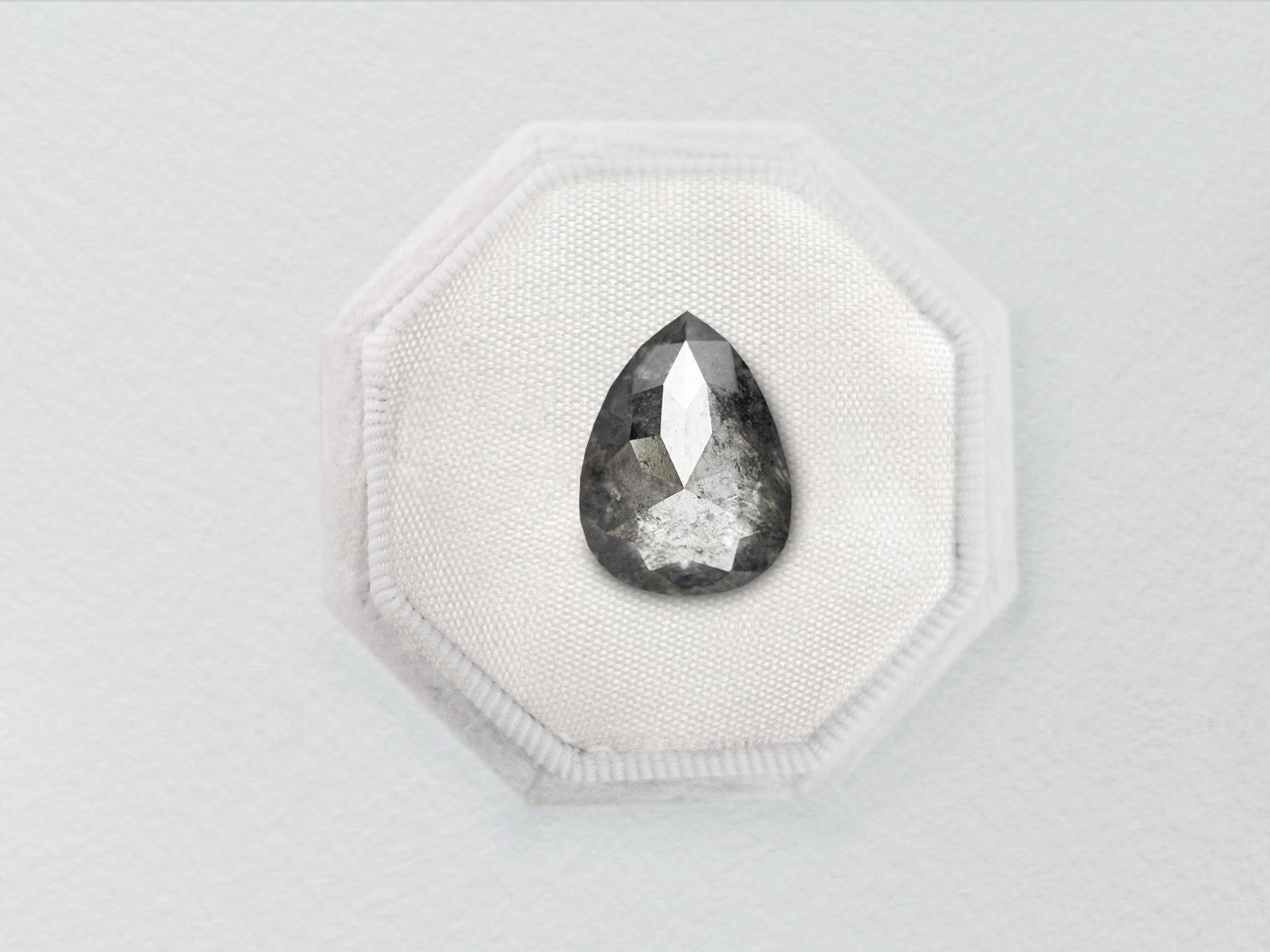 1.67ct Salt and Pepper Pear Rosecut Diamond - Lelya - bespoke engagement and wedding rings made in Scotland, UK