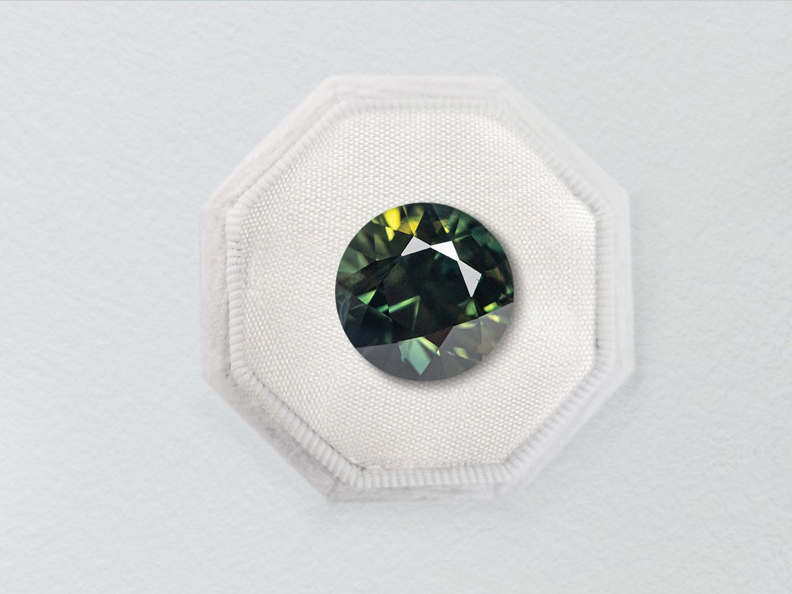 2.12ct Green Round Brilliant Sapphire - Lelya - bespoke engagement and wedding rings made in Scotland, UK