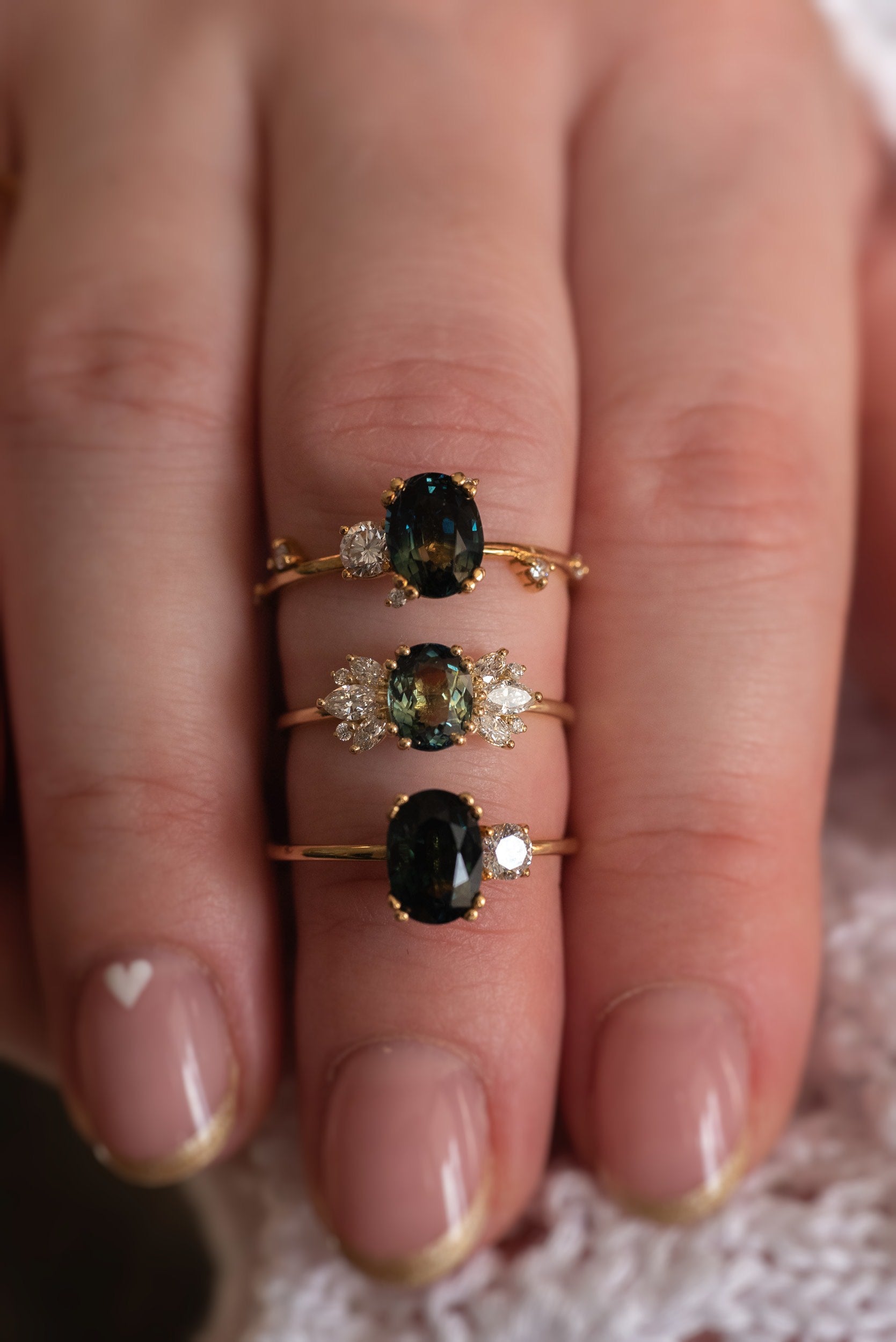 Australian 1.47ct Parti Sapphire Toi et Moi Dew Ring - Lelya - bespoke engagement and wedding rings made in Scotland, UK
