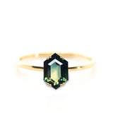 Australian Hexagon Brilliant Cut 1.48ct Teal Sapphire - Lelya - bespoke engagement and wedding rings made in Scotland, UK