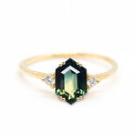 Australian Hexagon Brilliant Cut 1.48ct Teal Sapphire - Lelya - bespoke engagement and wedding rings made in Scotland, UK