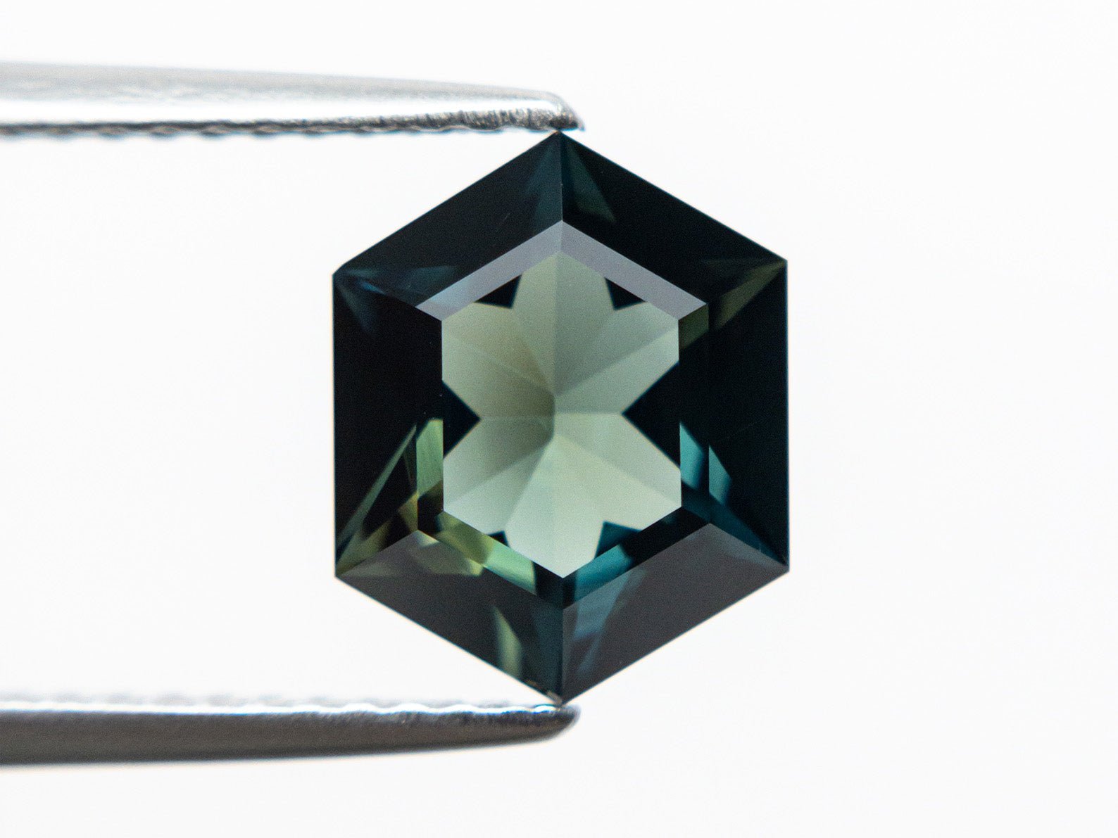 Australian Hexagon Brilliant Cut 2.27ct Teal Sapphire - Lelya - bespoke engagement and wedding rings made in Scotland, UK