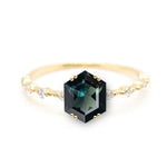 Australian Hexagon Brilliant Cut 2.27ct Teal Sapphire - Lelya - bespoke engagement and wedding rings made in Scotland, UK