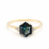 Australian Hexagon Brilliant Cut 2.27ct Teal Sapphire - Lelya - bespoke engagement and wedding rings made in Scotland, UK