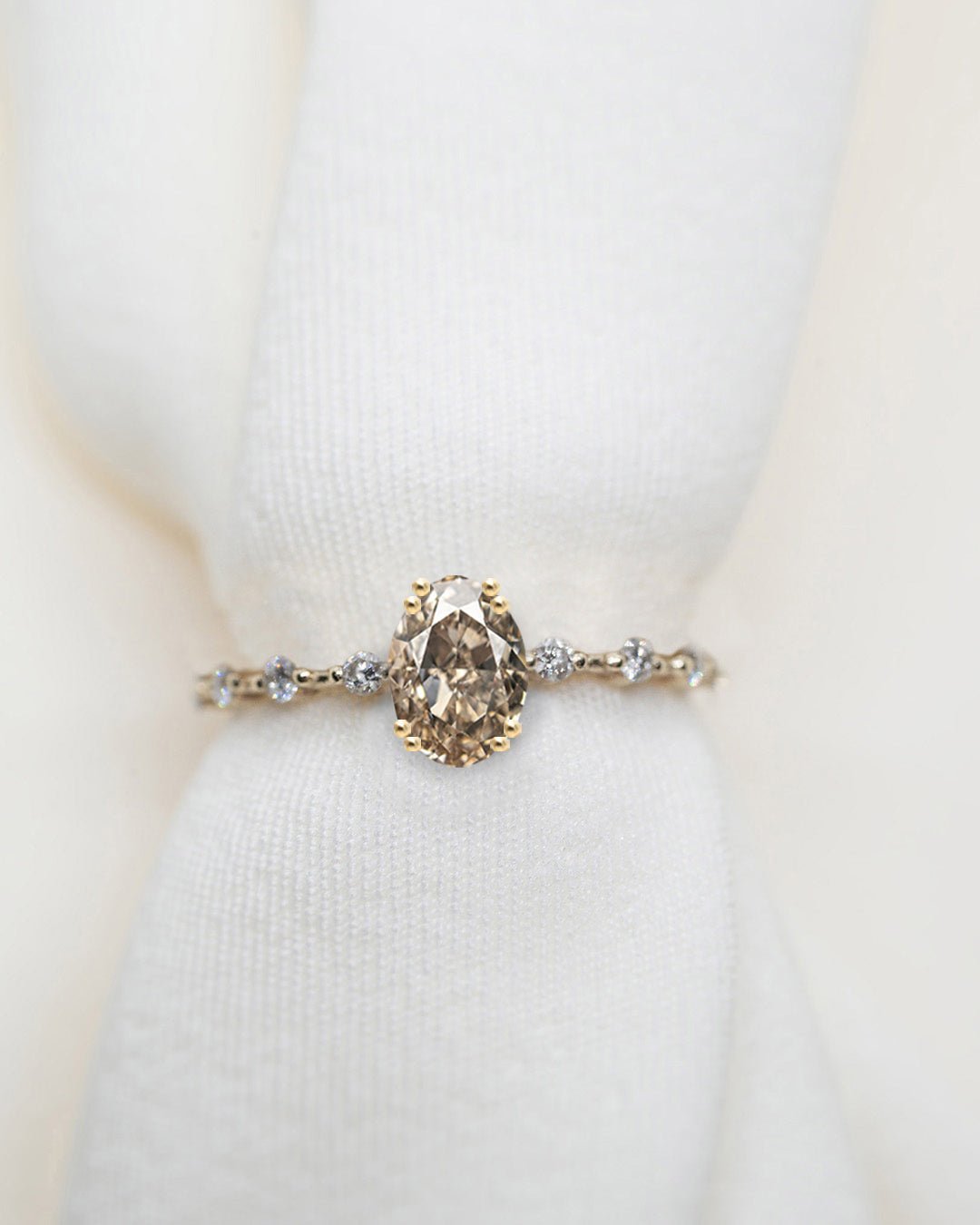 Champagne Oval Brilliant Cut 1.01ct Diamond - Lelya - bespoke engagement and wedding rings made in Scotland, UK