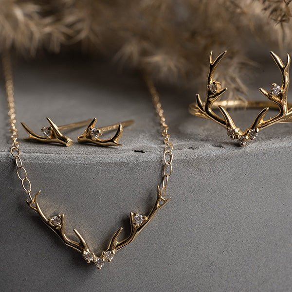 Diamond Antler Necklace - Lelya - bespoke engagement and wedding rings made in Scotland, UK