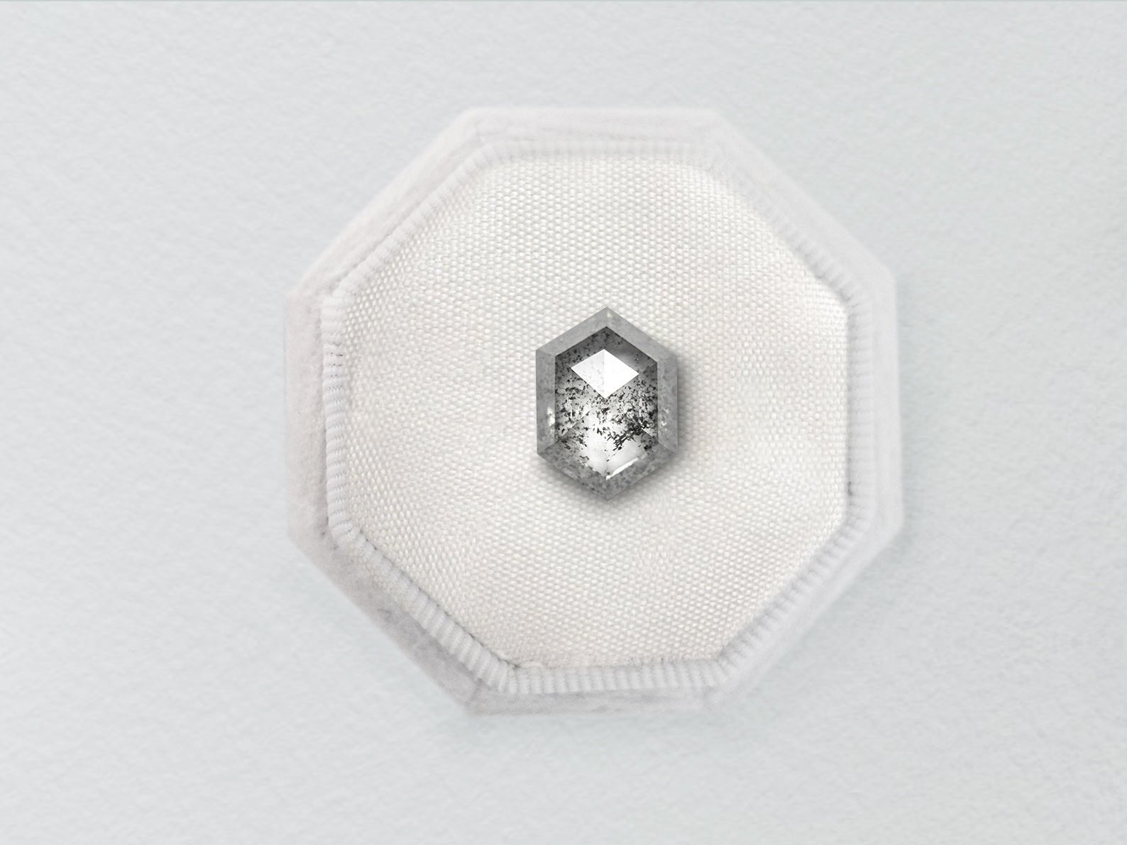 Hexagon Double Cut 0.57ct Salt and Pepper Diamond - Lelya - bespoke engagement and wedding rings made in Scotland, UK