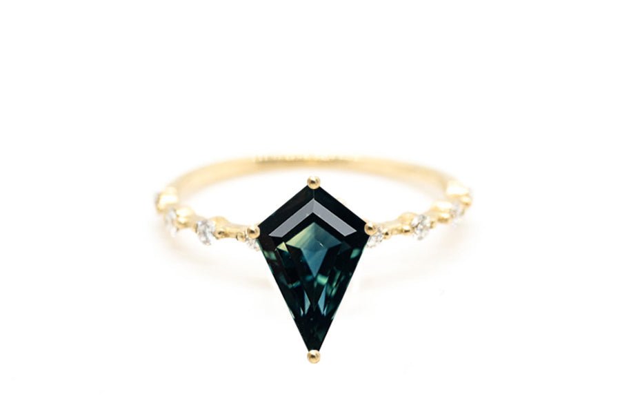 Kite Cut 1.09ct Teal Sapphire - Lelya - bespoke engagement and wedding rings made in Scotland, UK