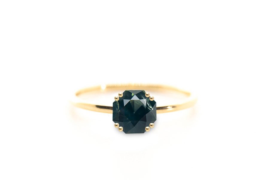 Madagascan Octagon Brilliant Cut 2.06ct Teal Sapphire - Lelya - bespoke engagement and wedding rings made in Scotland, UK