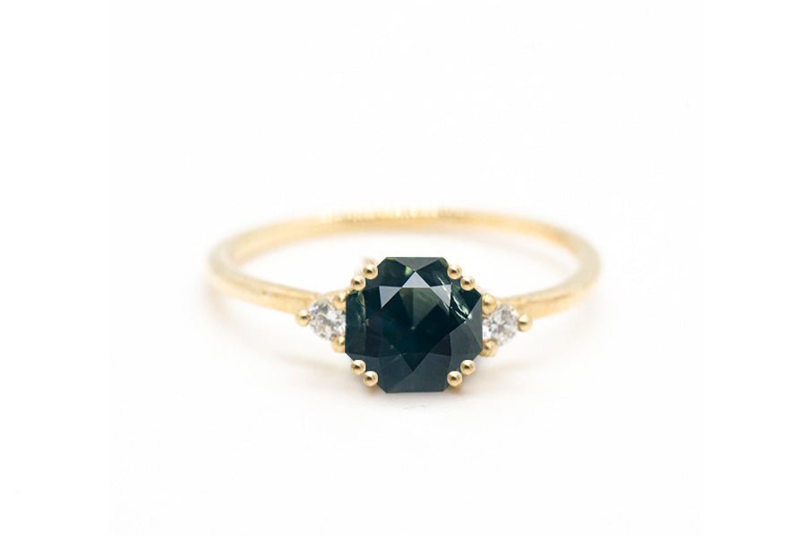 Madagascan Octagon Brilliant Cut 2.06ct Teal Sapphire - Lelya - bespoke engagement and wedding rings made in Scotland, UK